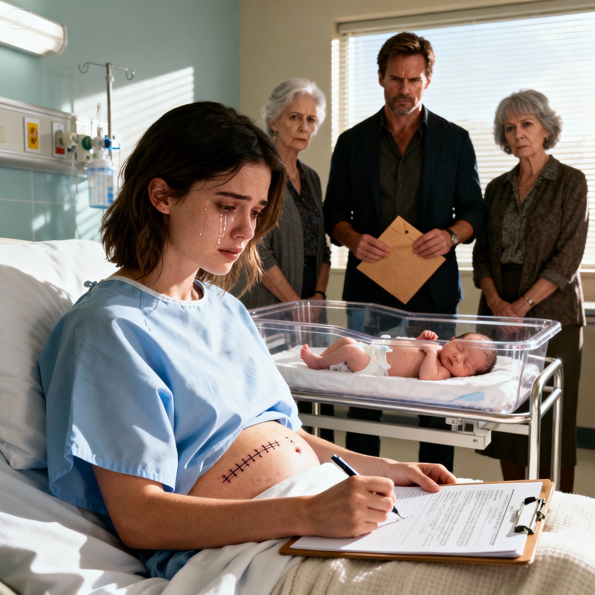 Still shaking from labor, I watched my husband walk in with another woman—while his mother slipped him an envelope and whispered something that shattered me.