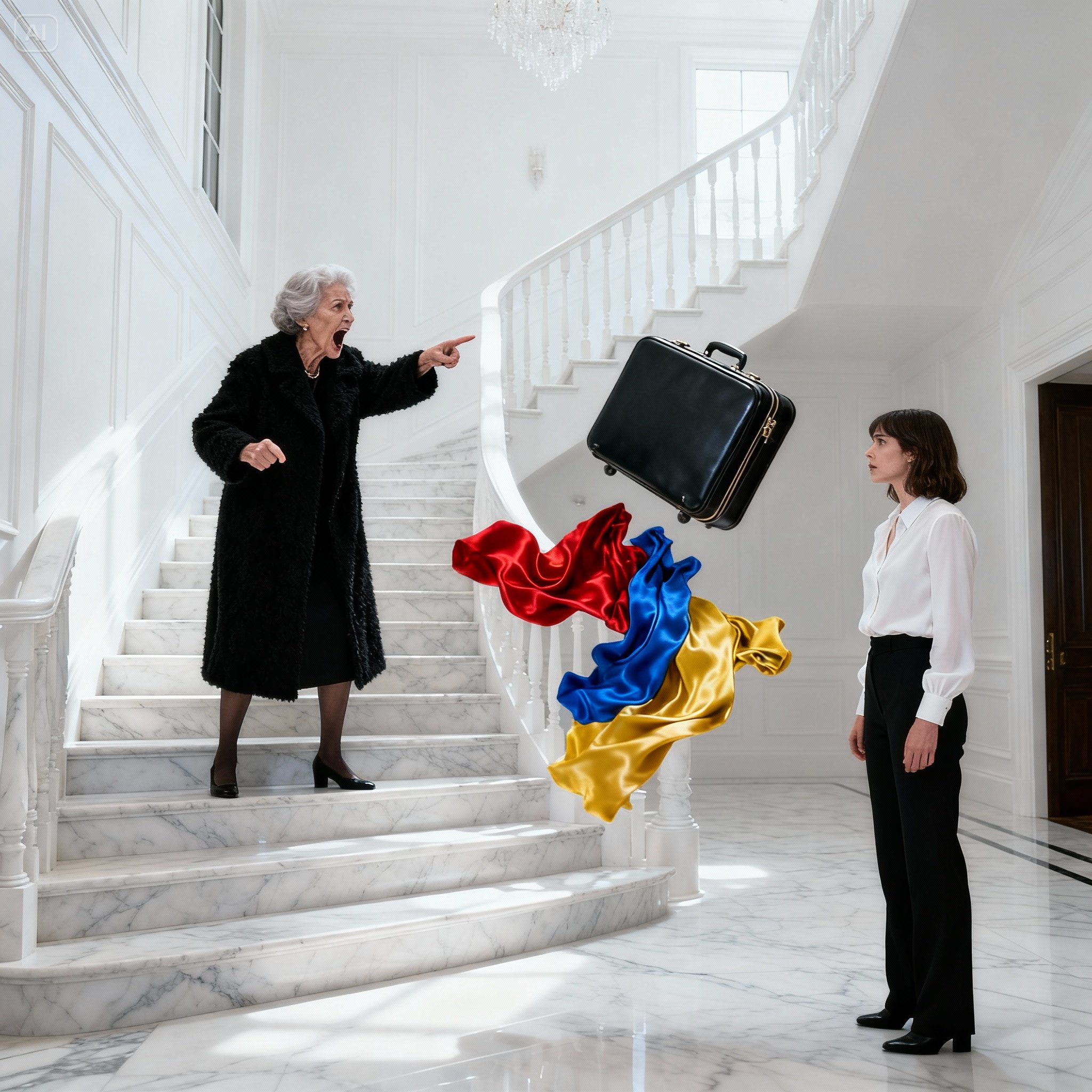 “Get out of my house, you gold-digger!” — Dona Gloria screamed, throwing my suitcase down the stairs. My clothes scattered all over the marble floor.