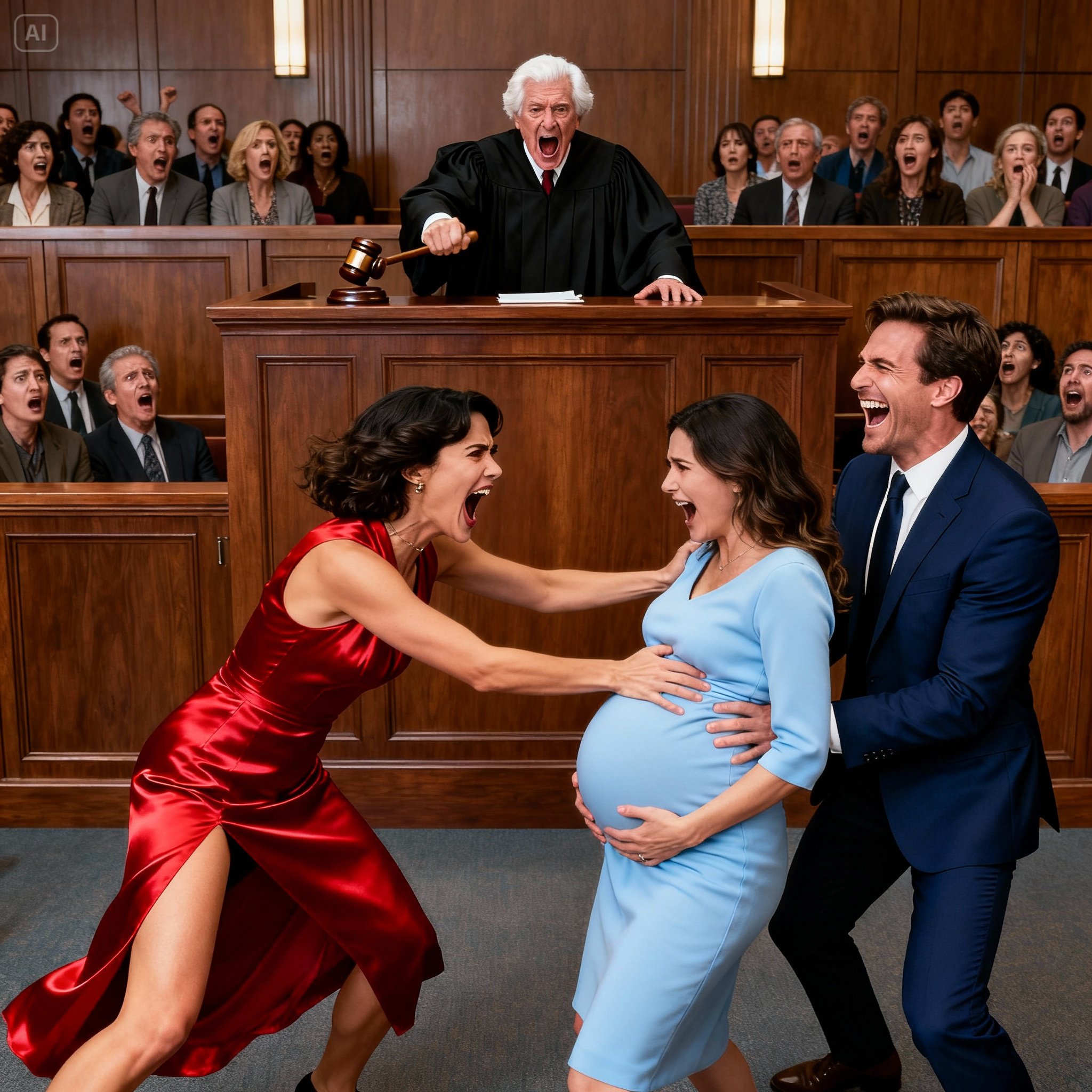 The Mistress kicks the pregnant wife during the trial, and the millionaire has no idea that the judge is actually her father.