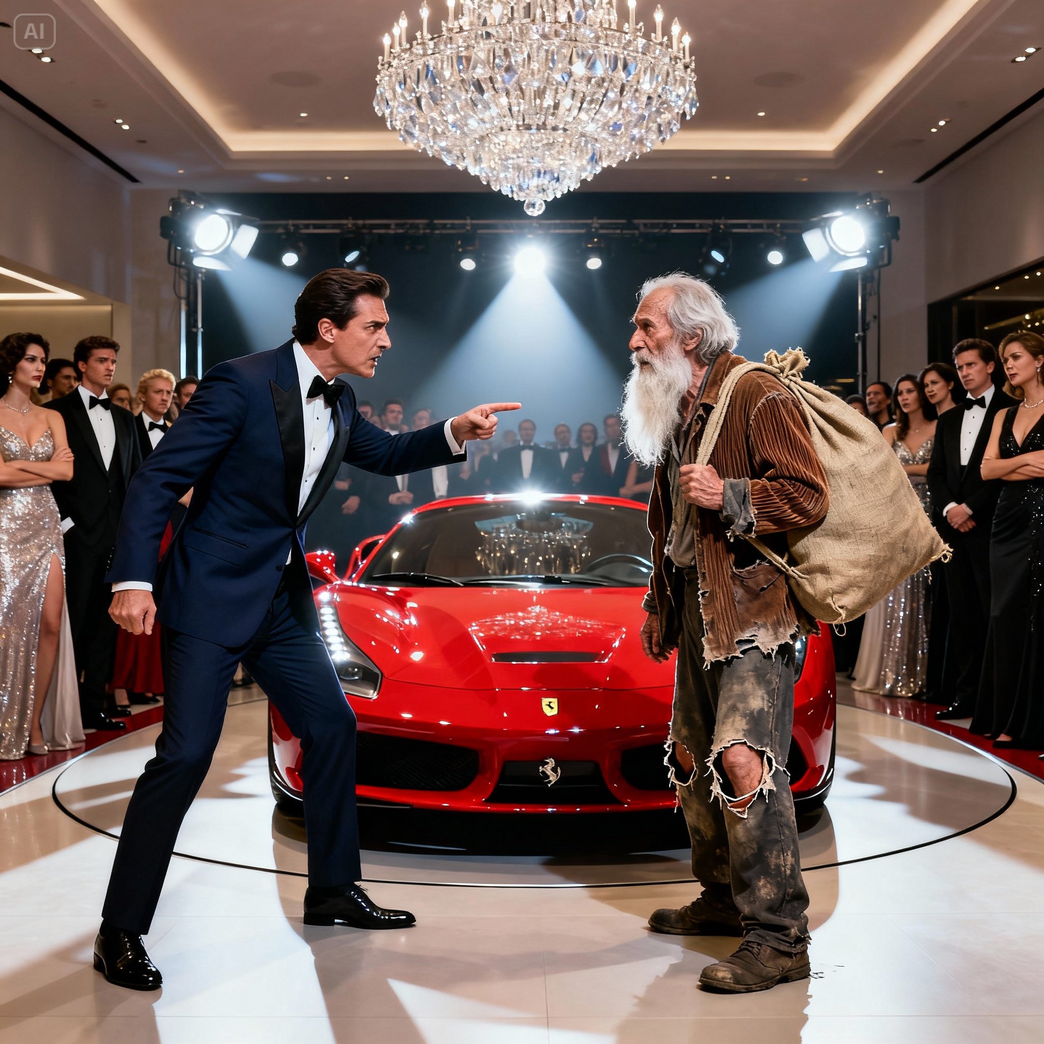 “I’LL GIVE YOU MY FERRARI IF YOU START IT!” THE MILLIONAIRE HUMILIATED THE HUNGRY OLD MAN, BUT THE ENDING SILENCED THEM ALL