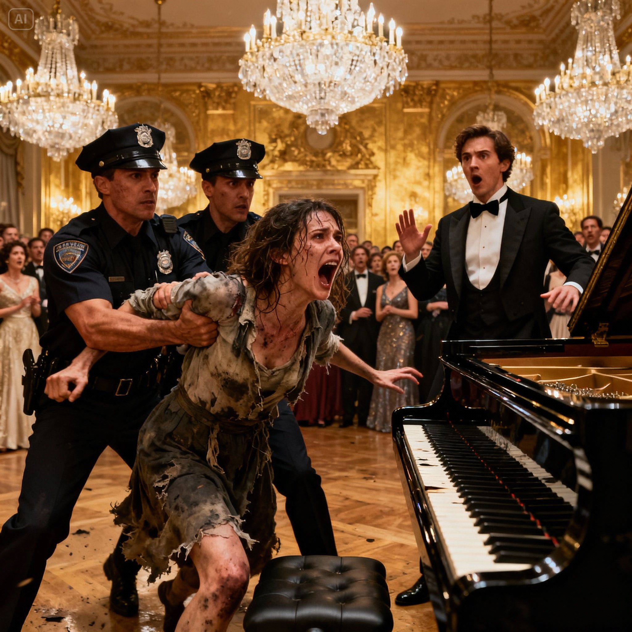 At a dazzling charity gala, a frail, homeless Black woman was being dragged out by two security guards. Desperate, she cried out: “Please… just let me play the piano for something to eat!”