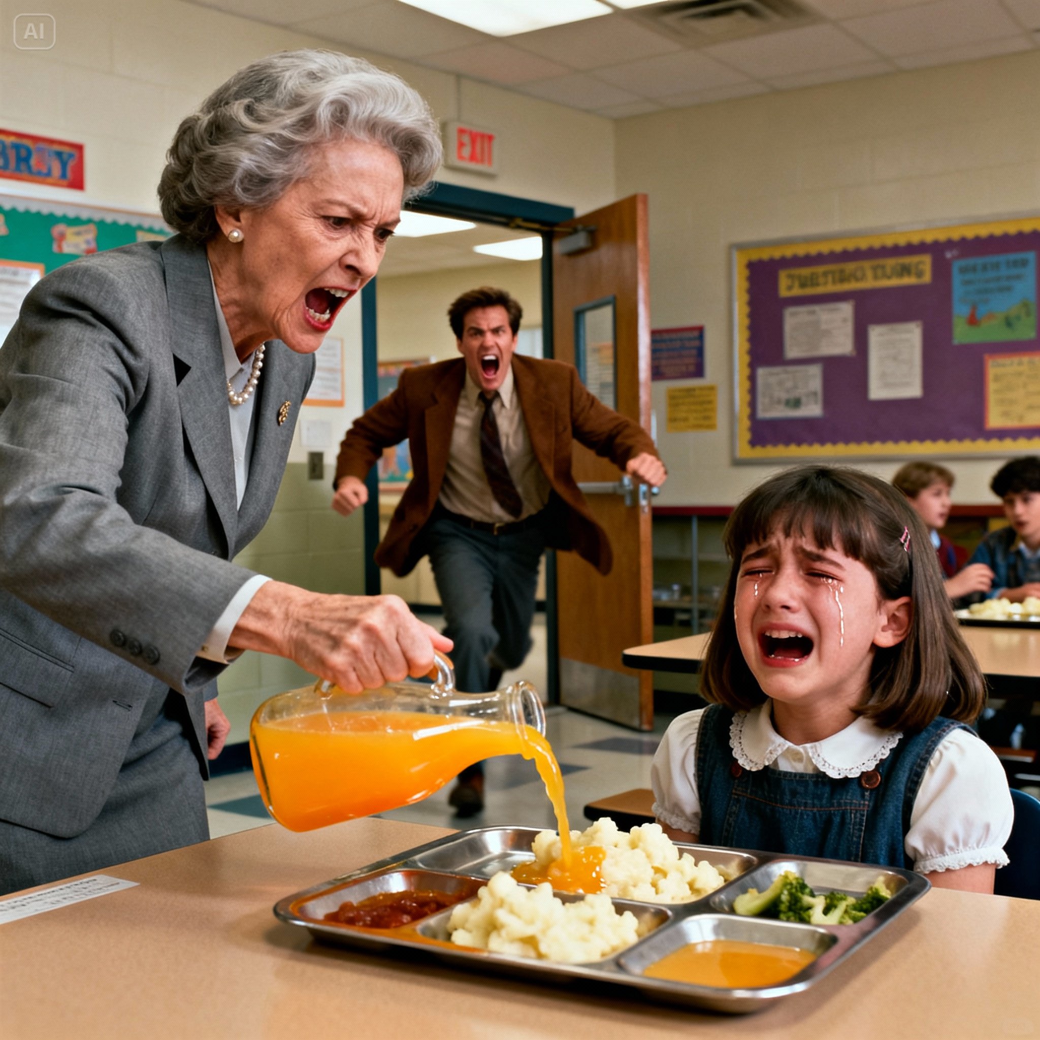 A billionaire father walked into his daughter’s school to give her a lunchtime surprise… but instead, he found her teacher pouring juice over her tray while the little girl cried. What happened next changed the school forever.