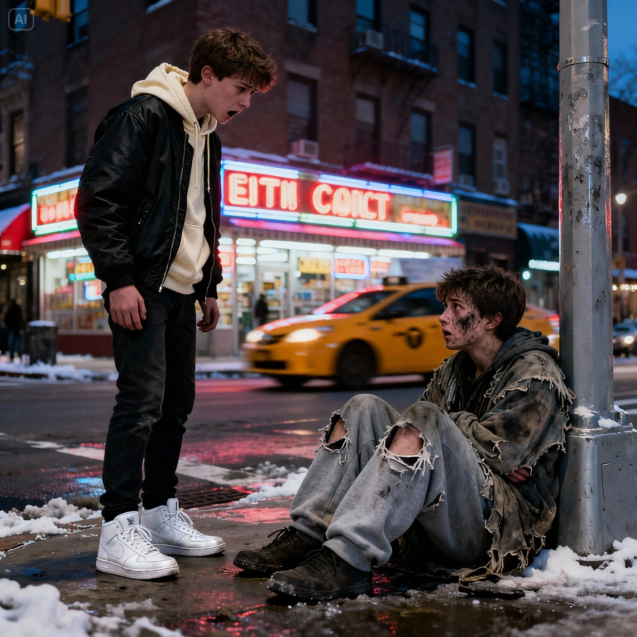 A wealthy teenager stopped dead in his tracks, stunned, as he saw a homeless boy who had his exact same face. The possibility of having had a brother all this time had never even crossed his mind.