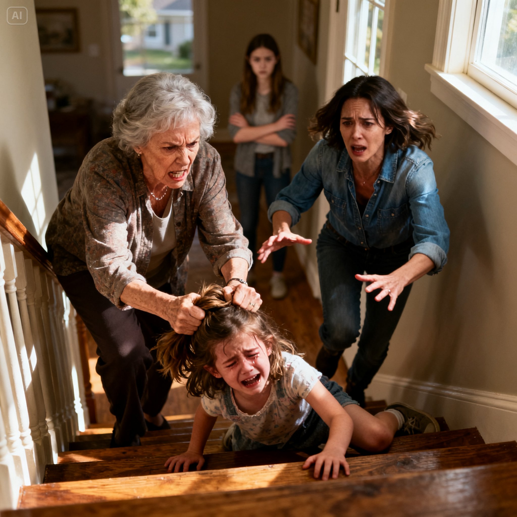 “My mother immediately took my sister’s word and called my 12-year-old daughter a thief. She grabbed her by the hair and threw her down the stairs without hesitation. Afterward, they congratulated each other, thinking they had ‘taught her a lesson.’ I stayed silent… until my revenge arrived, and it made them tremble with fear.”