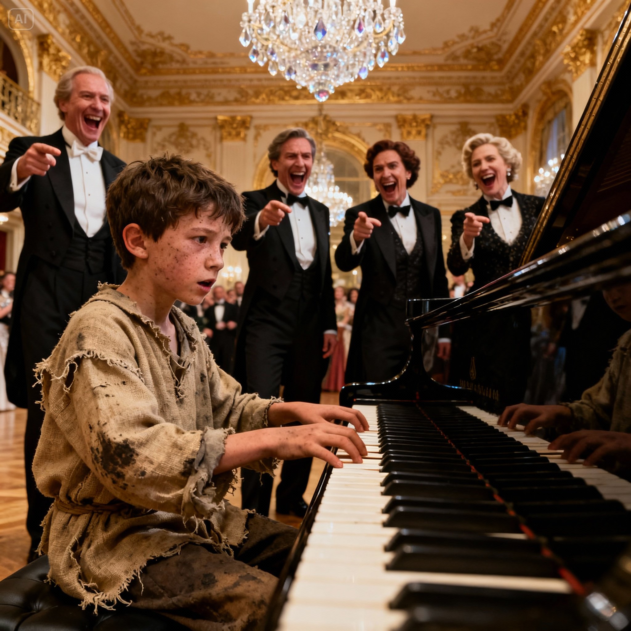 “I’ll give you 10 million if you touch that piano.” The millionaire burst into laughter, looking at the barefoot boy. He didn’t know he was betting against the wrong person—and that he was about to lose everything.