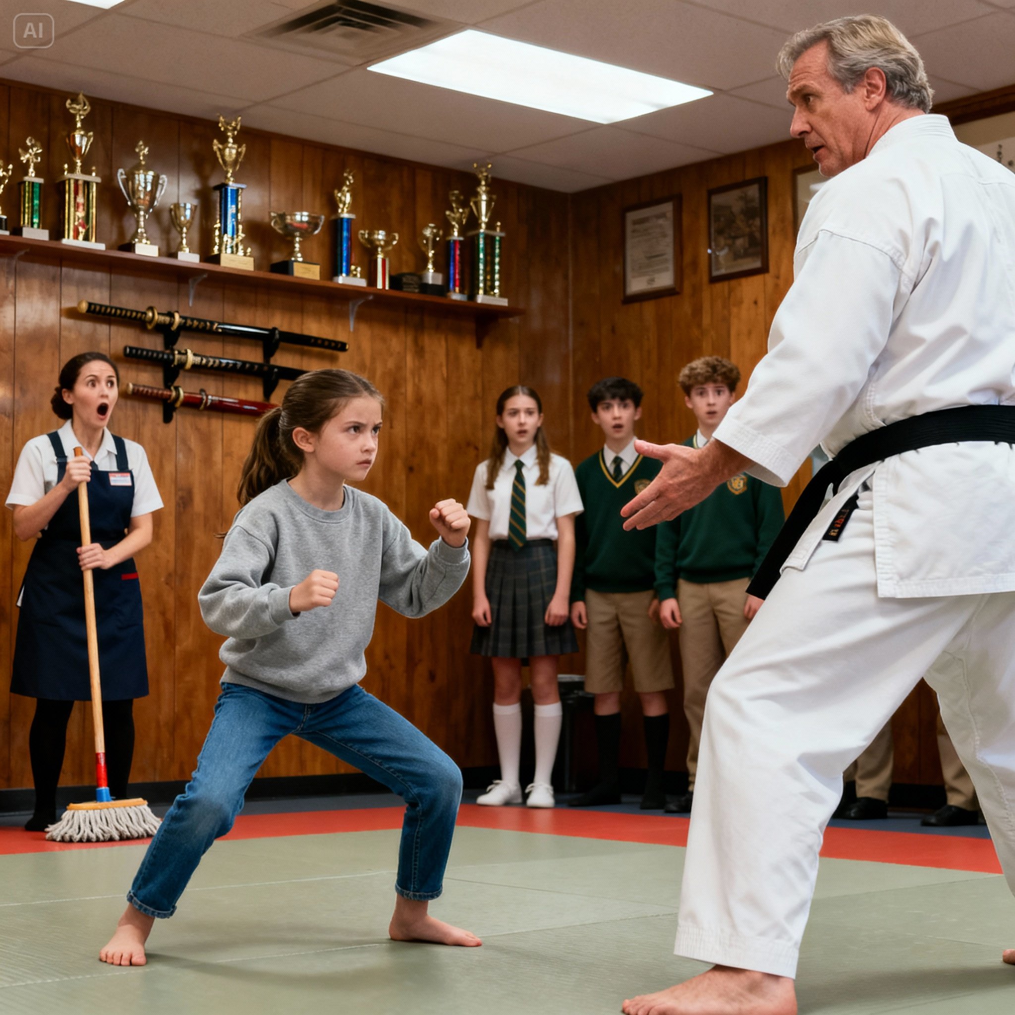 The maid’s daughter stepped onto the mat for a simple demonstration — and her first move changed the whole room’s energy