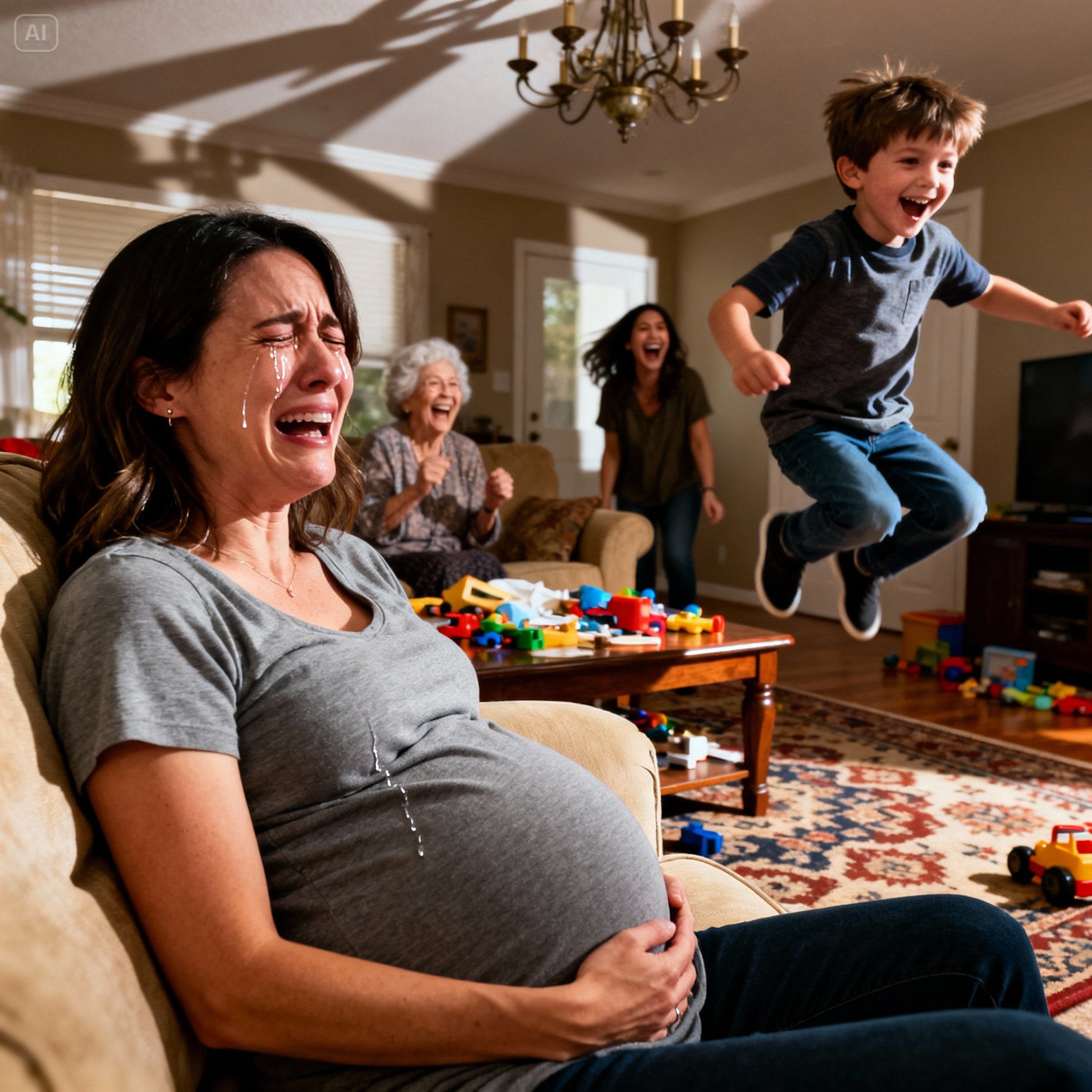 My six-year-old nephew jumped onto my stomach, laughing and shouting, “Come out, baby! Hurry!” A sharp pain shot straight through me, and at that moment, my water broke. Witnessing this, my mother-in-law and sister-in-law burst into laughter. In desperation, I grabbed my phone to call my husband. But the very next moment, something terrible happened