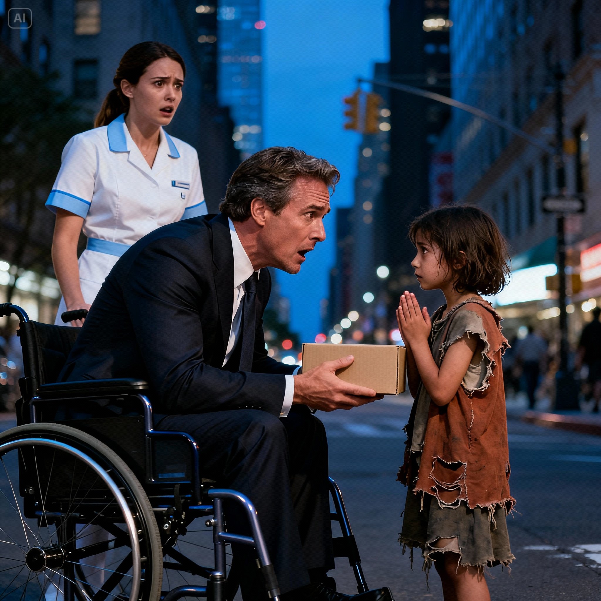 “Give me food, and I’ll help you walk again.” — A barefoot 5-year-old girl asked for leftovers outside the restaurant of a billionaire who had been in a wheelchair for five years. But what left him stunned was what she said next: “If you don’t believe… I’ll believe for you.” From that day on, she came back every single day, saving half her food to share with other hungry children, then placing her tiny hands on his motionless legs to pray…
