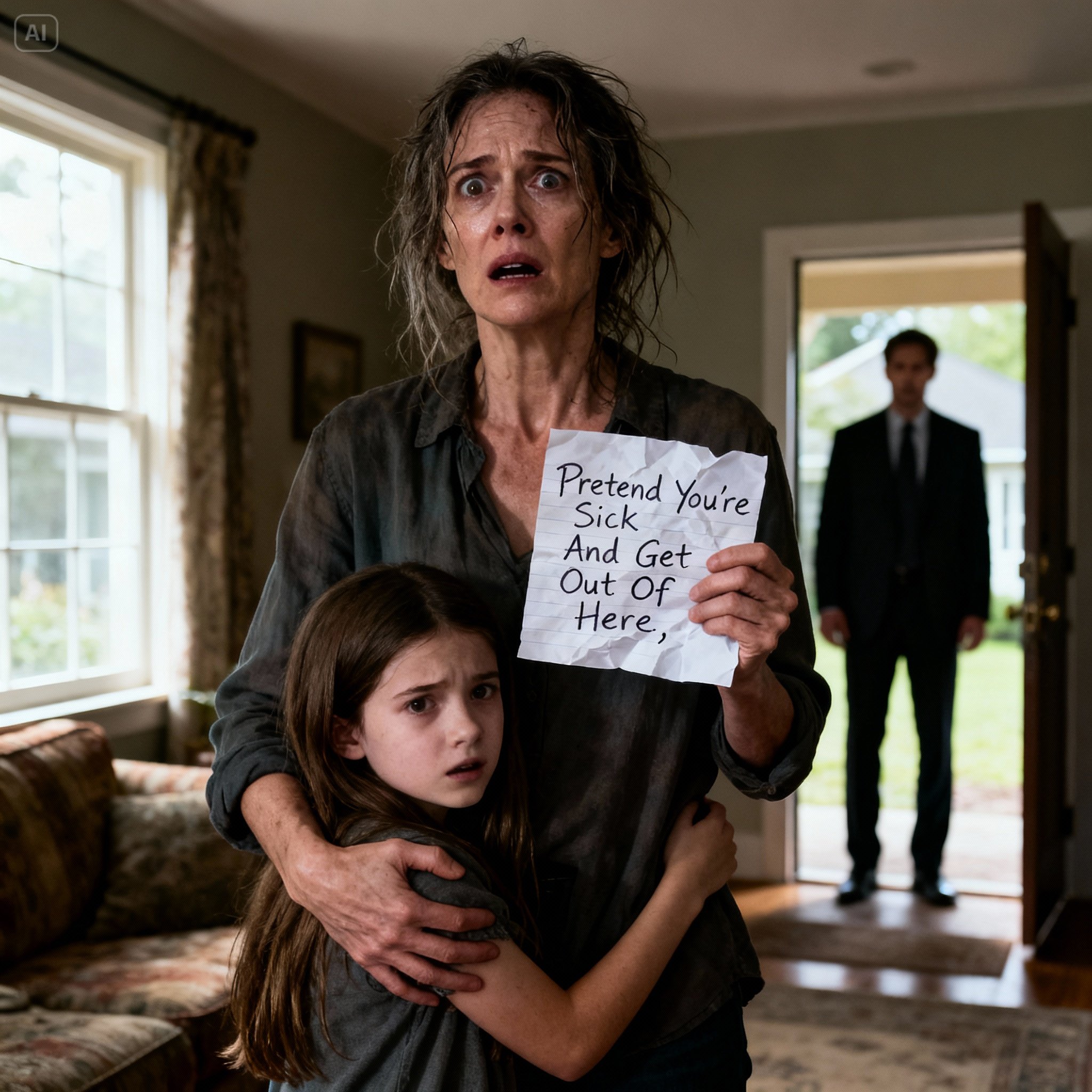 During dinner, my daughter quietly slipped a folded note in front of me. “Pretend You’re Sick And Get Out Of Here,” it read.