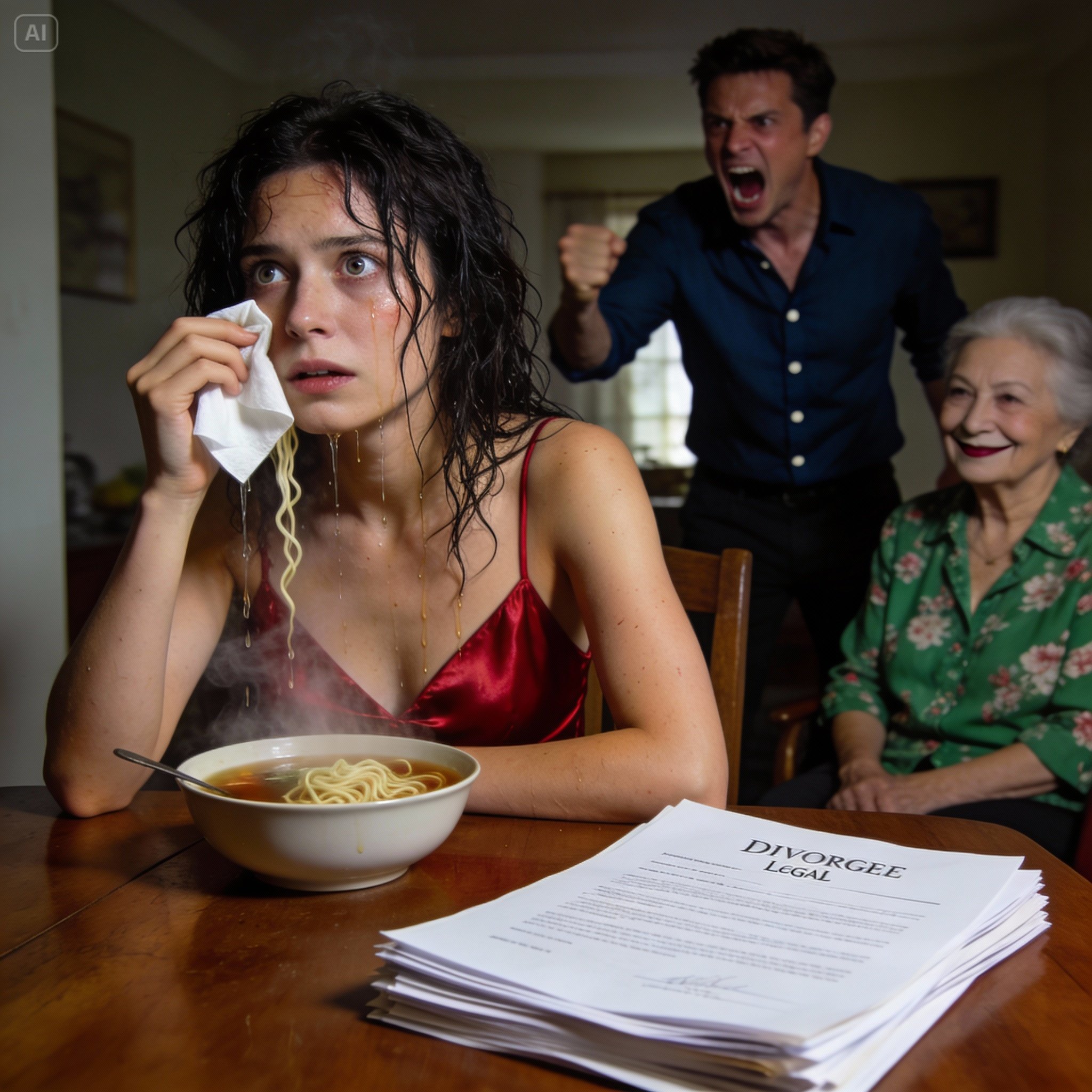 At the family dinner, my husband poured hot soup over my head while his mother laughed.