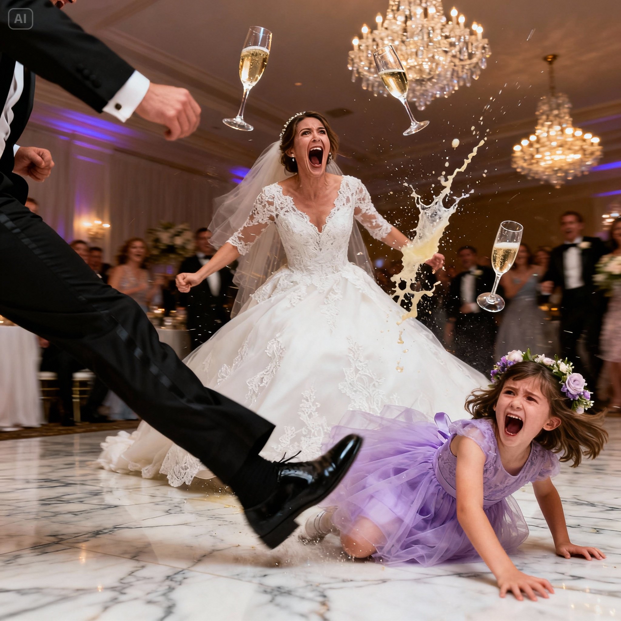 At my wedding, my in-laws humiliated my six-year-old daughter before 267 guests because she sneezed during a toast. “You’re not a real granddaughter—your mother’s regret,” my mother-in-law shouted. When my child cried, apologizing, she twisted her arm and slapped her. My father-in-law shoved her off her chair. My sister-in-law poured wine on her dress. My brother-in-law kicked her while she was down. The room froze. That was when I stepped forward—finally, someone stood between them and my child.