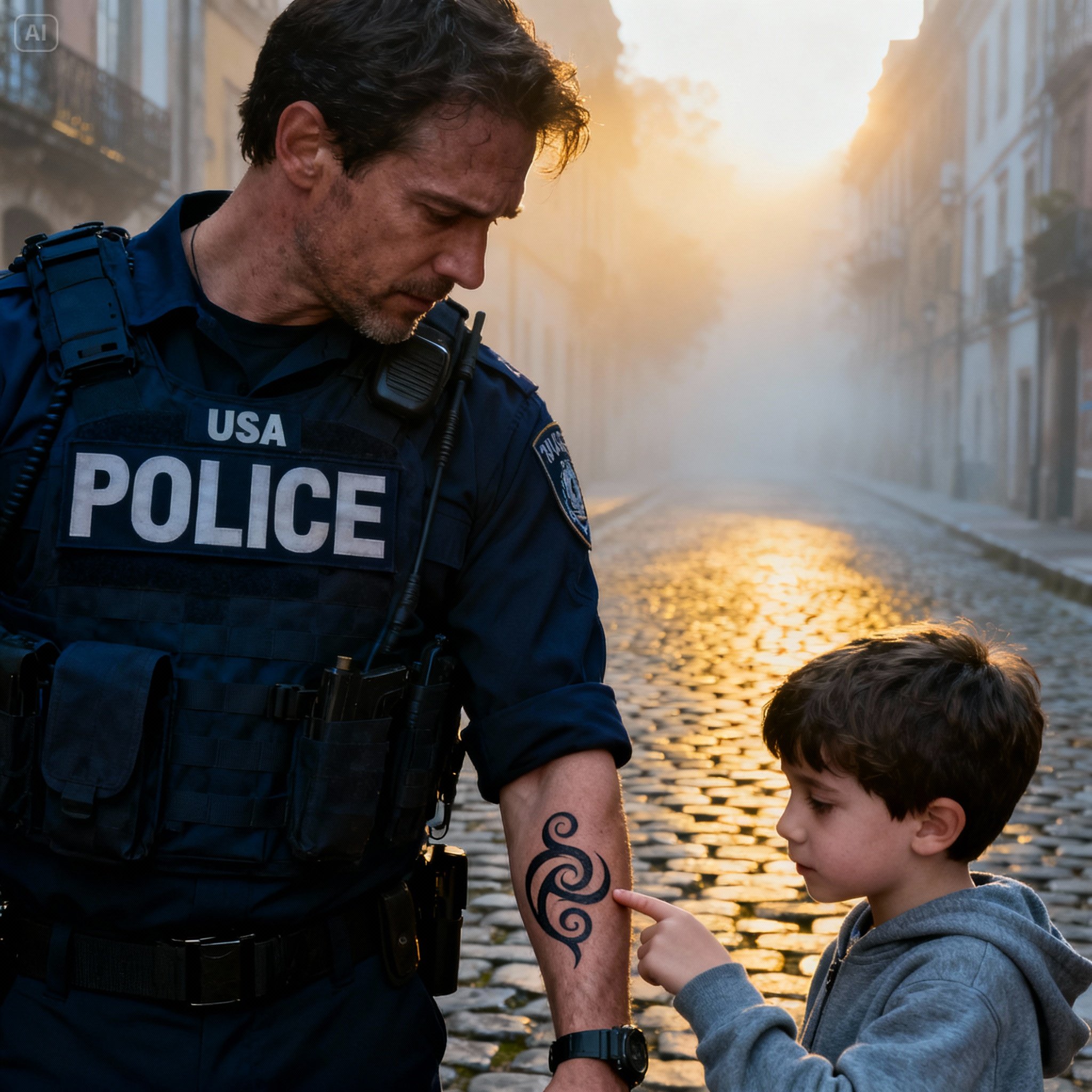 THE ORPHAN BOY SEES THE POLICE OFFICER’S TATTOO AND SAYS: “MY DAD HAD ONE JUST LIKE IT”… AND THE OFFICER FREEZES