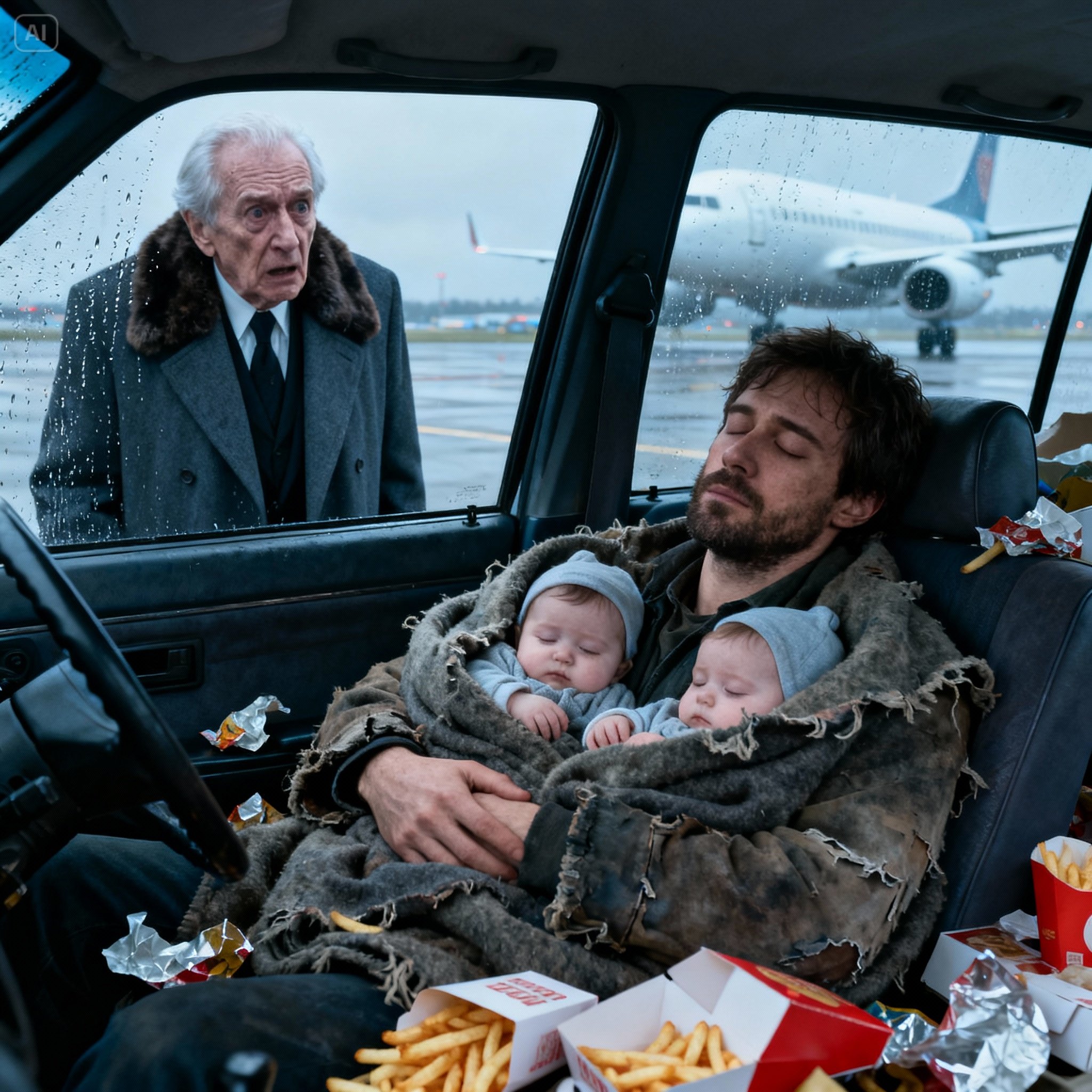 At the airport parking lot, I found my son sleeping in his car with his twins. I asked, “Where is the $150K I invested in your startup?” He broke down. “My wife and her family took everything and claimed I’m mentally unstable.” I got furious. “Pack your things. We’re fixing this now.”