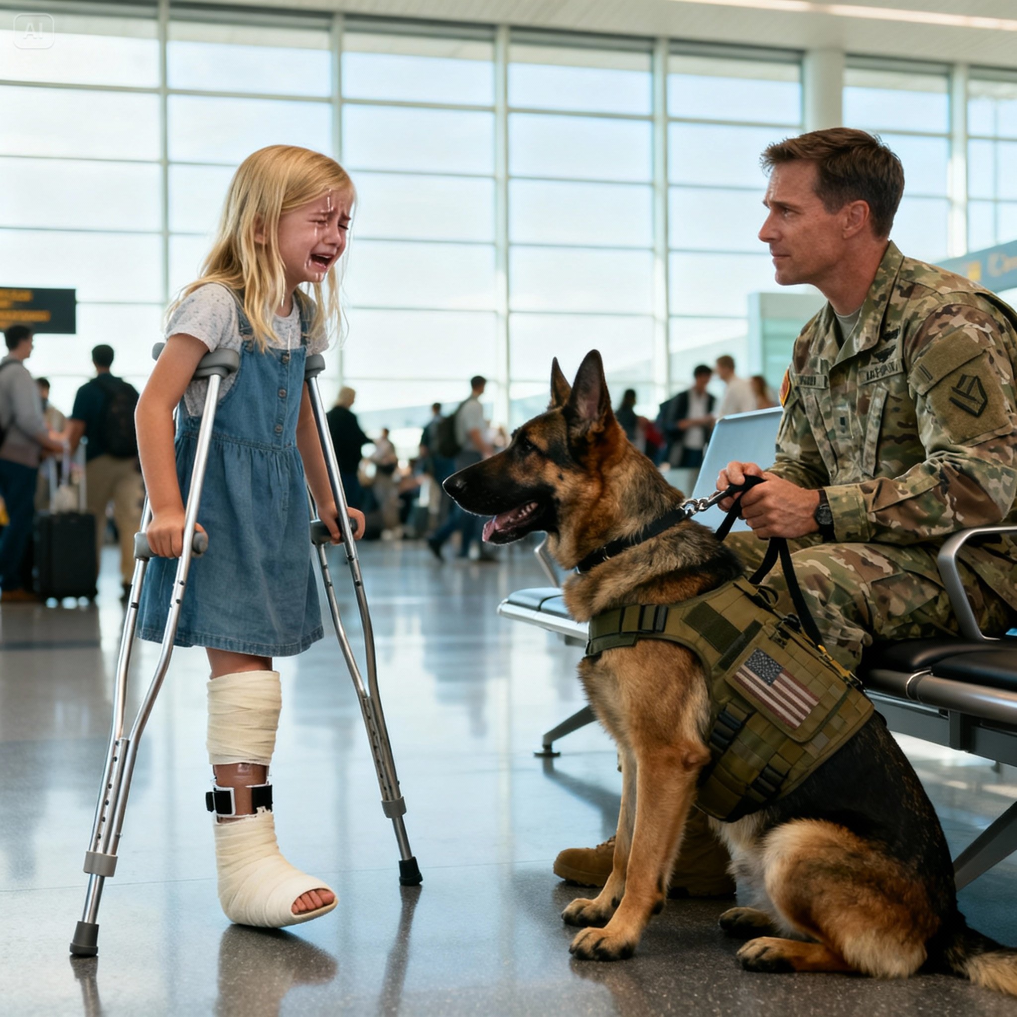 “Take your hand off her… now.” A retired Navy SEAL and his dog uncover a dark secret in an airport cafe..