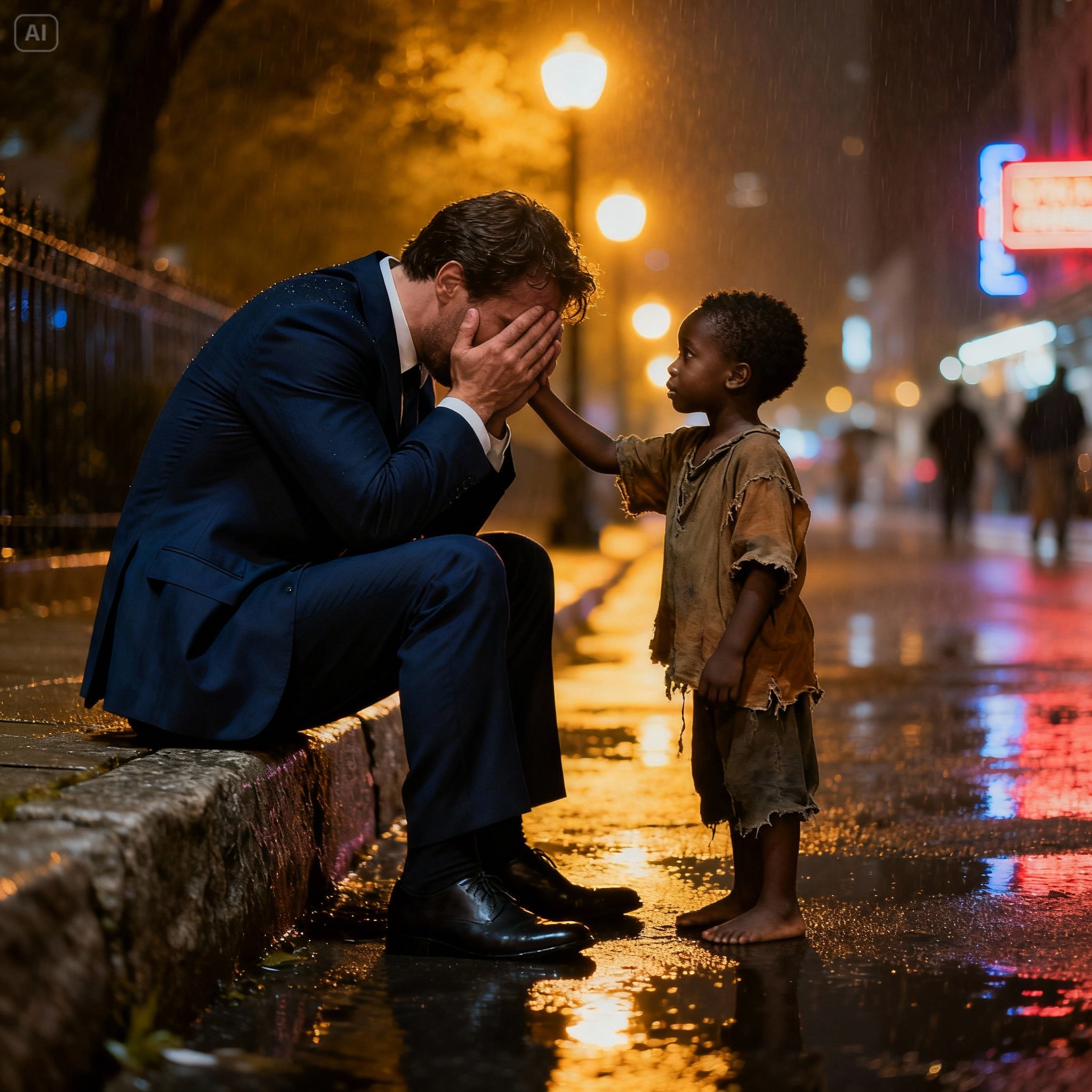 “Can I hug you…?” the homeless boy asked the crying billionaire. What happened next is shocking.
