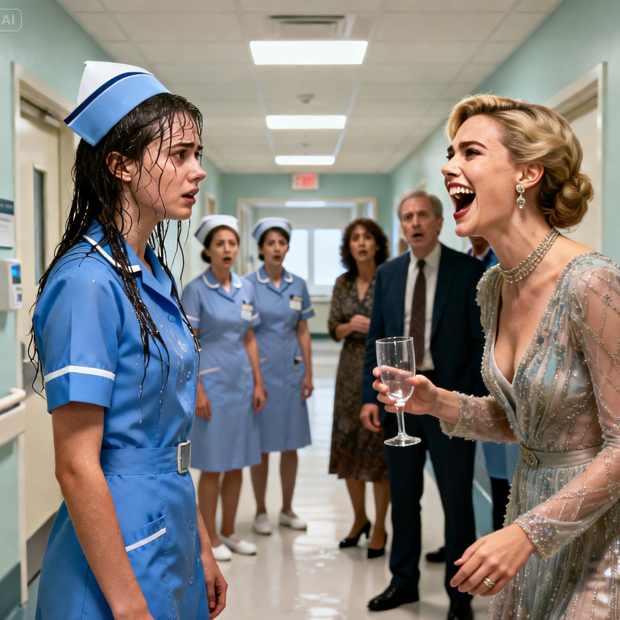 “She laughed as the water dripped from my hair onto the hospital floor. ‘Get on your knees and apologize,’ she said, raising her phone to record me. Everyone watched. No one helped. I could have told her who my husband was. I didn’t. Because what she did next sealed her fate… and she had no idea her world was about to collapse.”