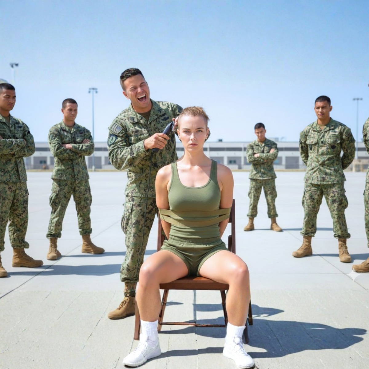 They shaved her head, and moments later, a general shouted: “She is your superior!”