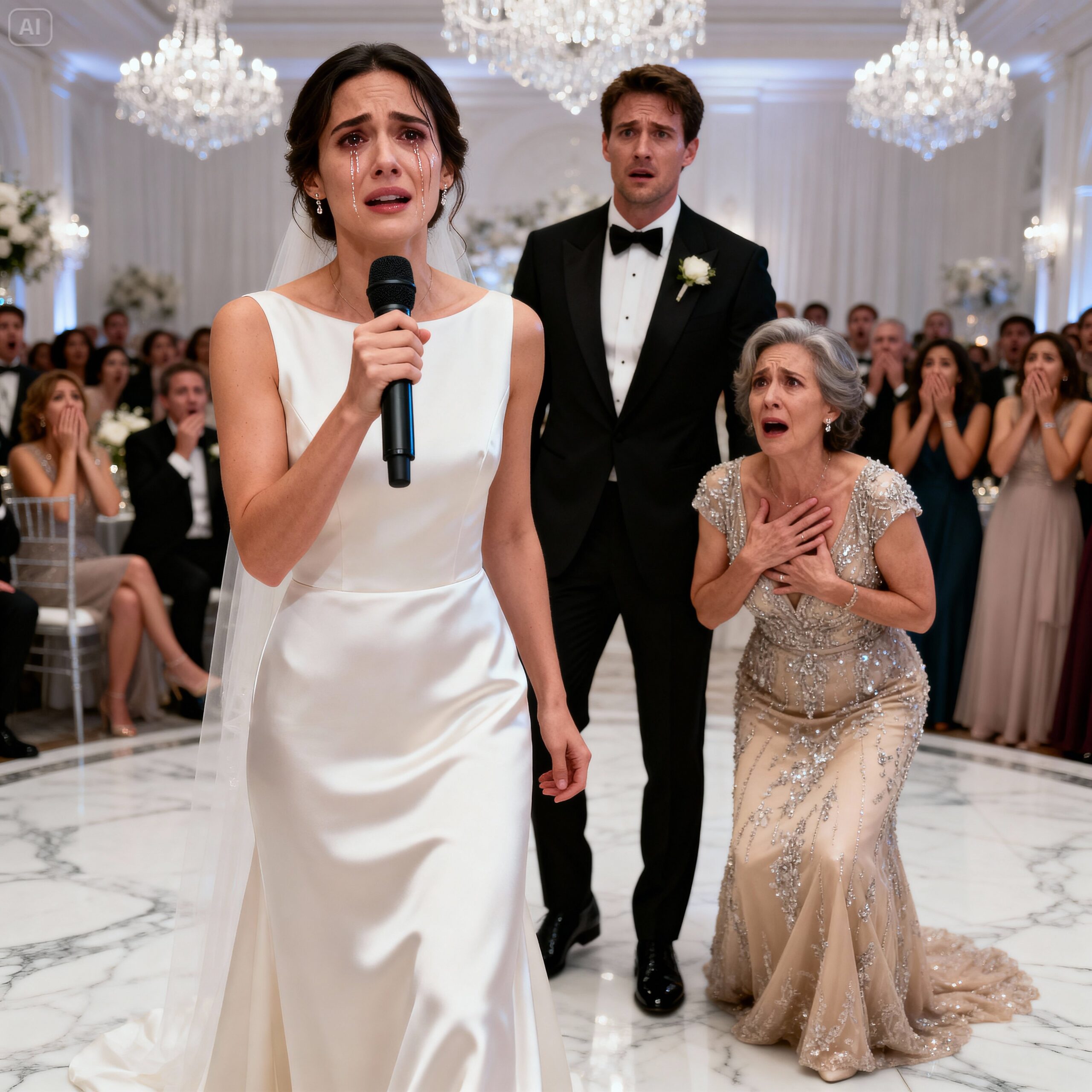 One hour before the wedding, I accidentally overheard my fiancé whispering to his mother: “I don’t care about her; I only want her money.” I wiped my tears in silence, walked to the altar with my head held high, and instead of saying “I do,” I said something that made my mother-in-law clutch her chest right there in the middle of the hall…