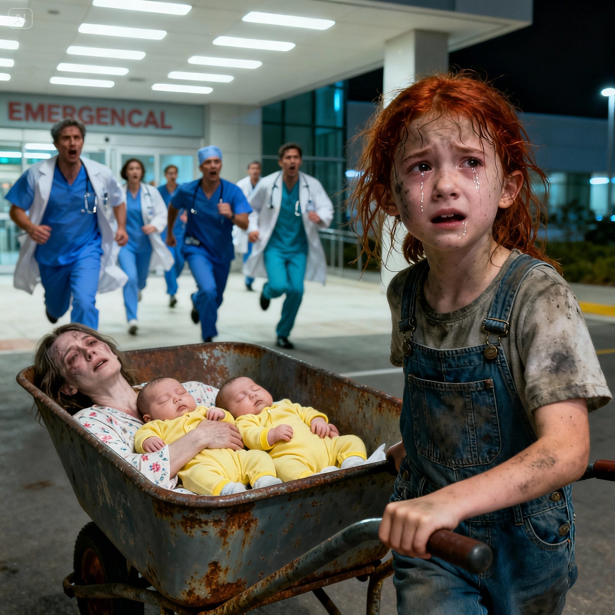 “My mommy has been sleeping for three days.” A 7-year-old girl pushed a wheelbarrow for miles to save her newborn twin brothers, and what happened next left the entire hospital speechless…