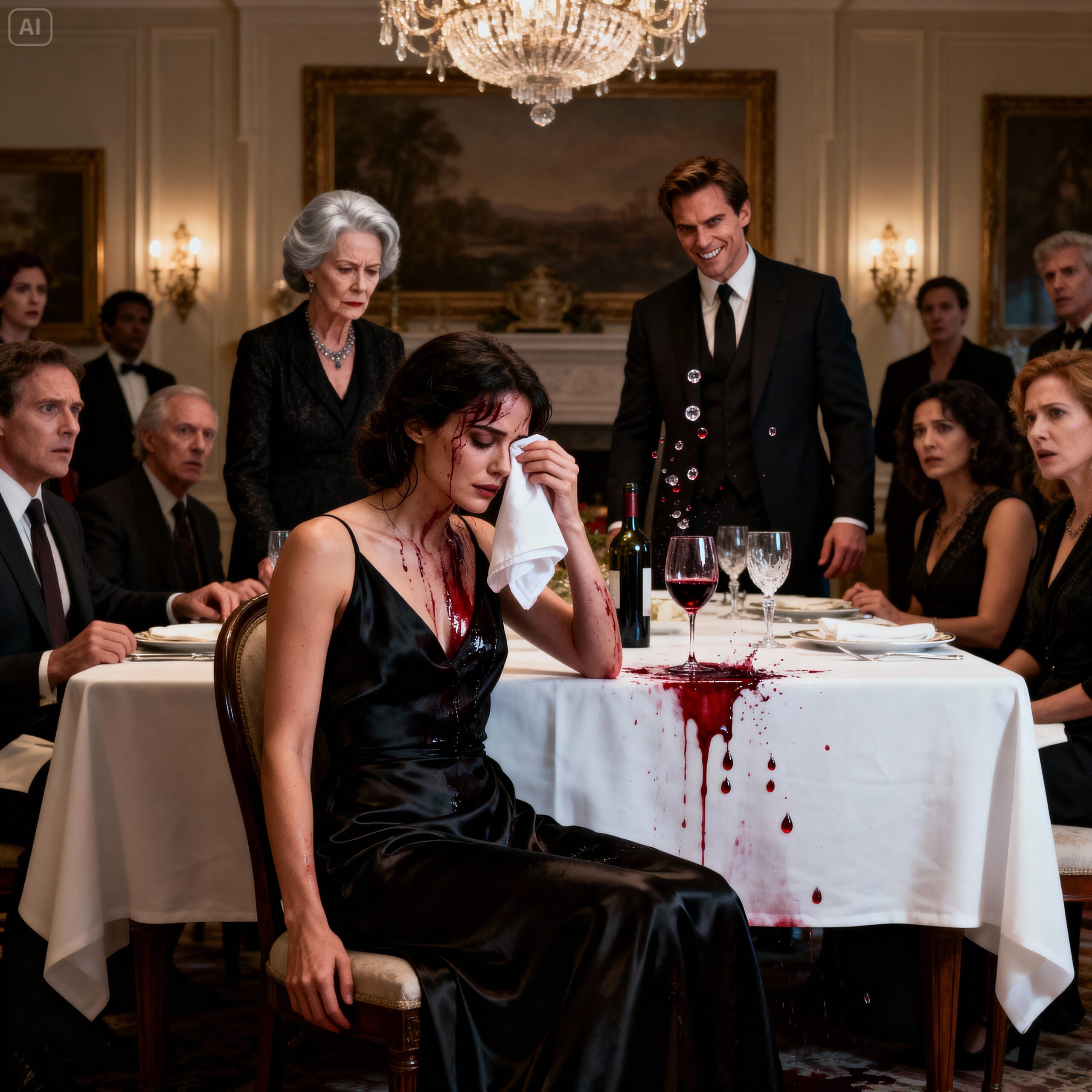 At the very first meeting with my fiancé’s family, his mother threw a glass of wine in my face and laughed cruelly, “Just disinfecting the poor! Want to marry my son? Pay $100,000 — now.” I turned and saw him smiling along with her. I wiped the wine from my face, smiled slowly, and said quietly, “Fine… then I’m terminating every contract with your company.” And instantly, the entire room went ice-cold.