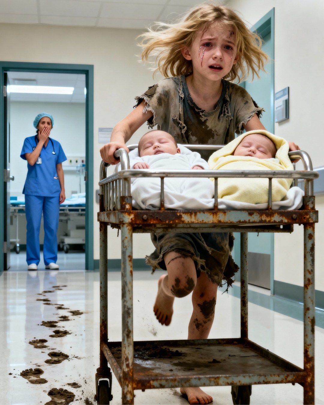 “My mommy has been sleeping for three days.” A 7-year-old girl pushed a wheelbarrow for miles to save her newborn twin brothers, and what happened next left the entire hospital speechless…
