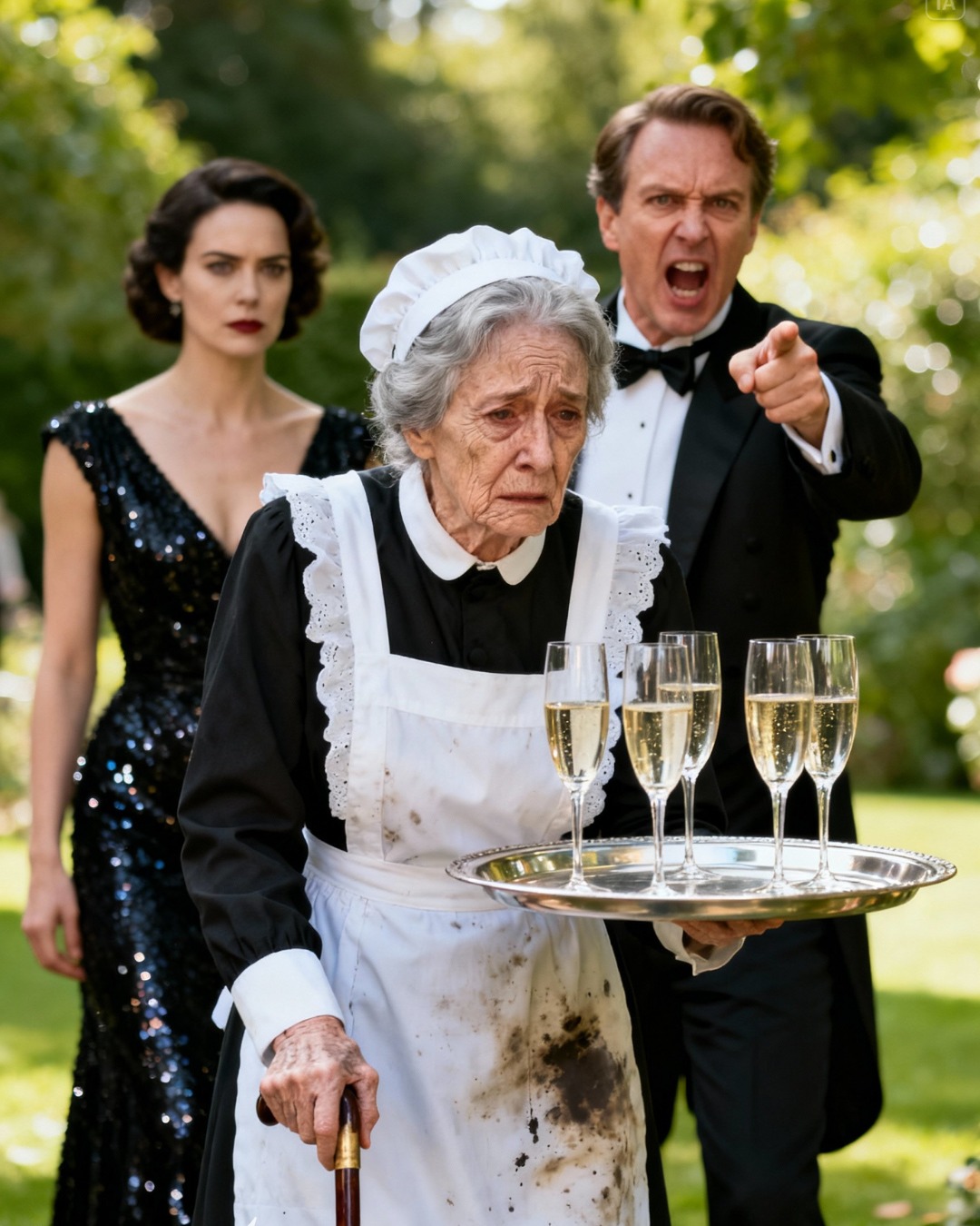 I returned home after 12 years and found my wife limping in a maid’s uniform, serving drinks in the mansion I bought for her, while my son and his new wife snapped their fingers at her as if she were nothing. I didn’t go in. I walked back to my car, dialed a number from a burner phone, and by the next morning, every account, every document, and every secret in that house was no longer theirs.