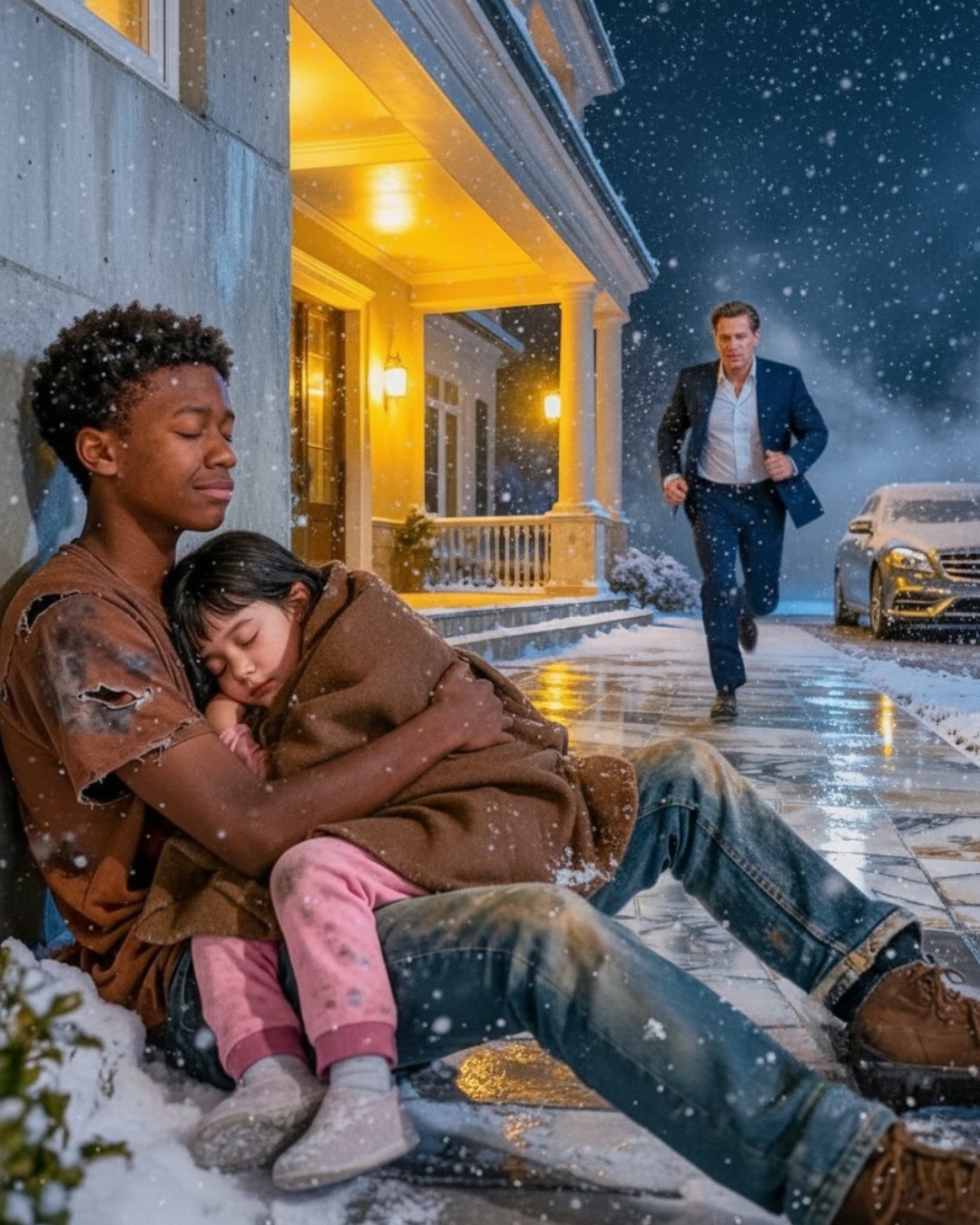 A homeless boy climbs a mansion wall to save a freezing girl — Her billionaire father saw everything