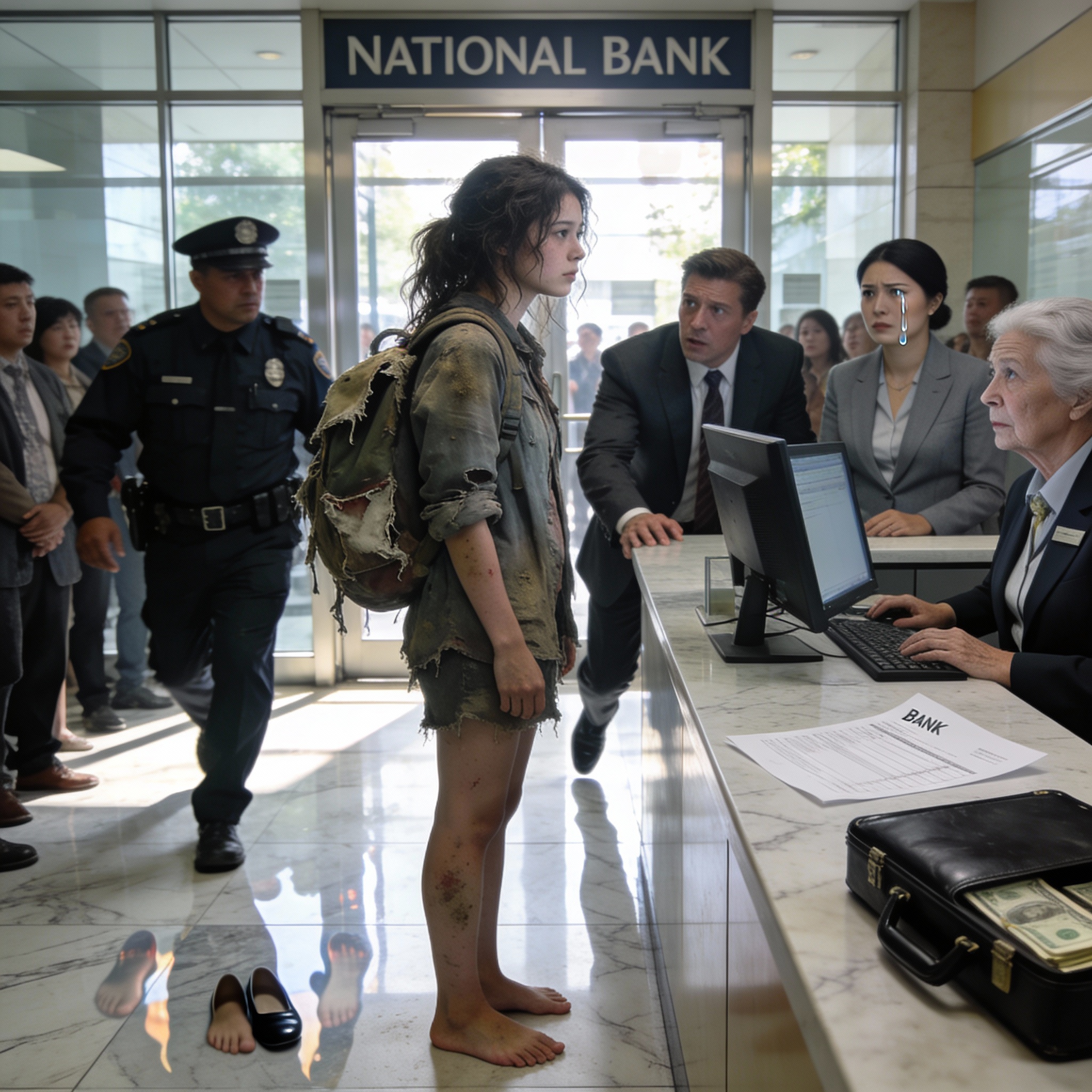 A homeless girl walked into a bank, and everyone laughed… without suspecting who she really is.