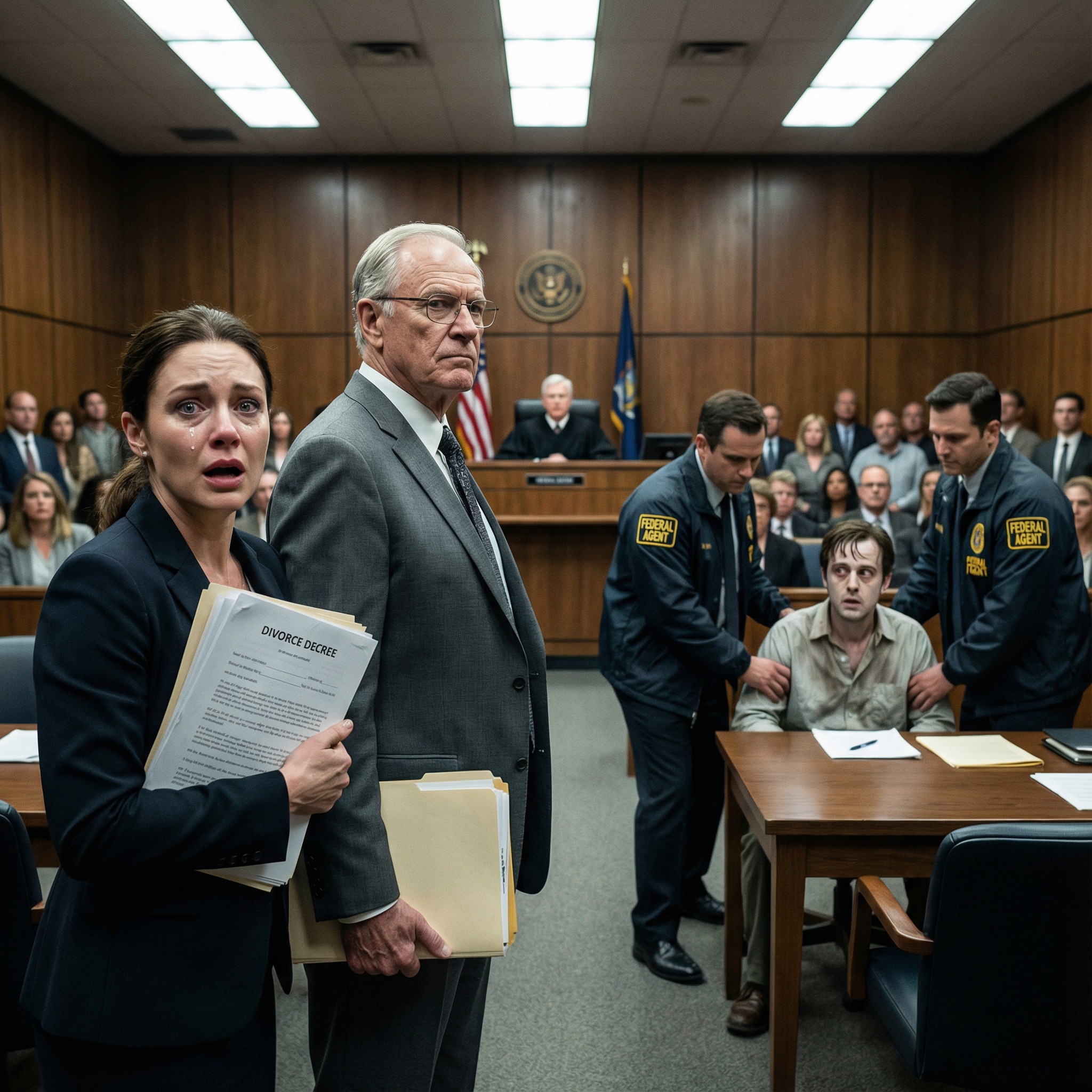 On the bus on the way to my divorce hearing, I gave up my seat to a frail old man trembling beside me. He smiled and asked: “Do you mind if I come with you? I have unfinished business.” I laughed, thinking it was a joke… until I saw him get off with me and follow me into the courthouse. When my husband looked up and recognized him, the color drained from his face. He swallowed hard and murmured: “This… this can’t be happening.” It was at that moment that I discovered who that old man really was… and why my divorce was about to change everything.