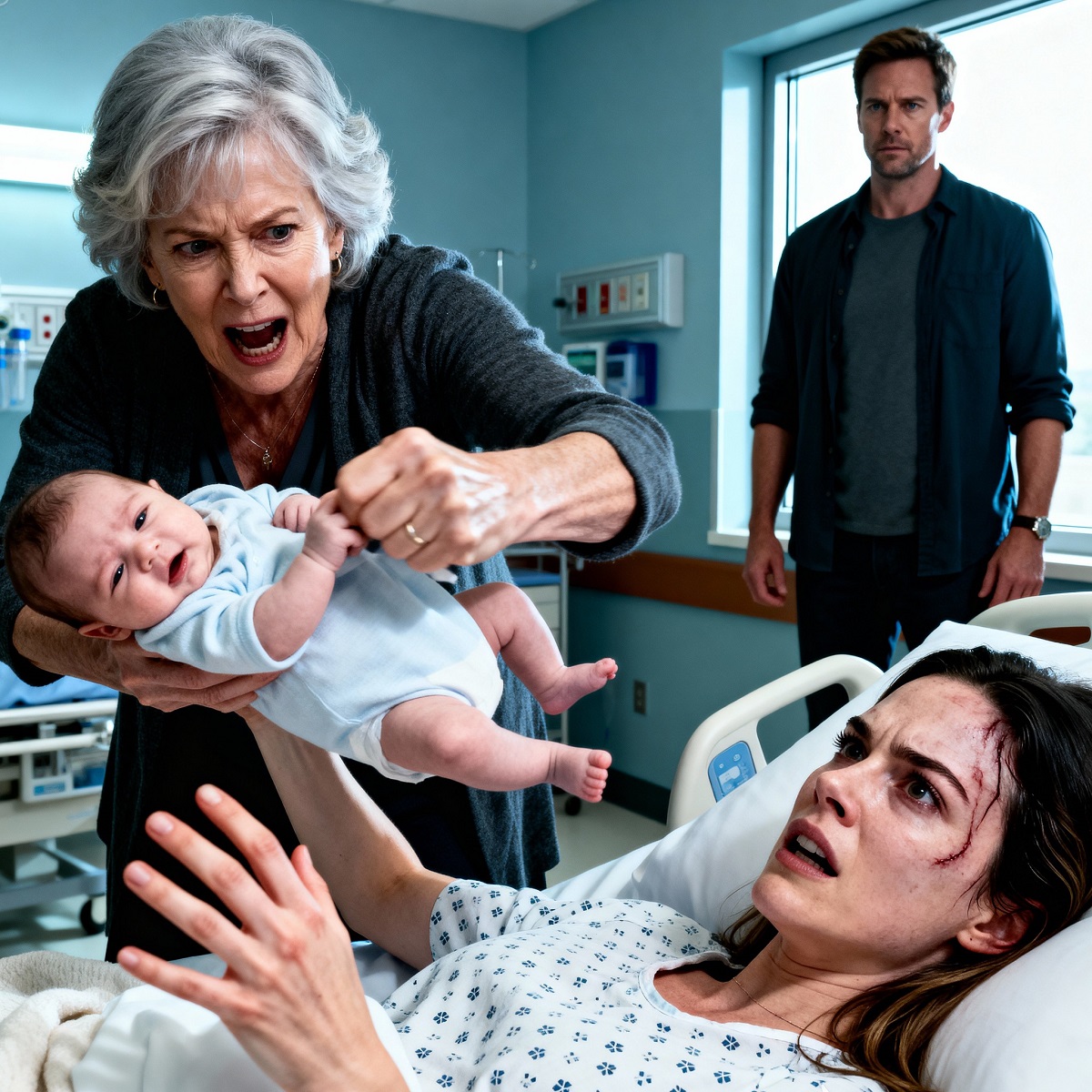 After the accident, I lay motionless in a hospital bed, my legs numb and a physical pain tearing through me with every breath, but nothing compared to that moment. My mother-in-law lunged at me, slapped me in front of everyone, and violently ripped my newborn baby from my arms. I screamed in desperation, reaching out by pure instinct. And my husband? He just stood there, with a cold gaze, without saying a single word, as if my son and I had never been his family. After that day, I swallowed the pain and took action, and when I was finally discharged from the hospital, they were the ones who had to kneel before me…