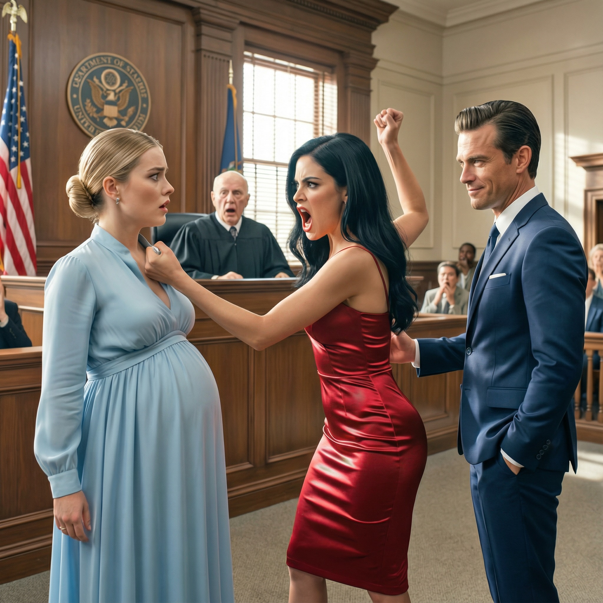 Mistress strikes pregnant wife in the face in court; millionaire doesn’t know the judge is his father