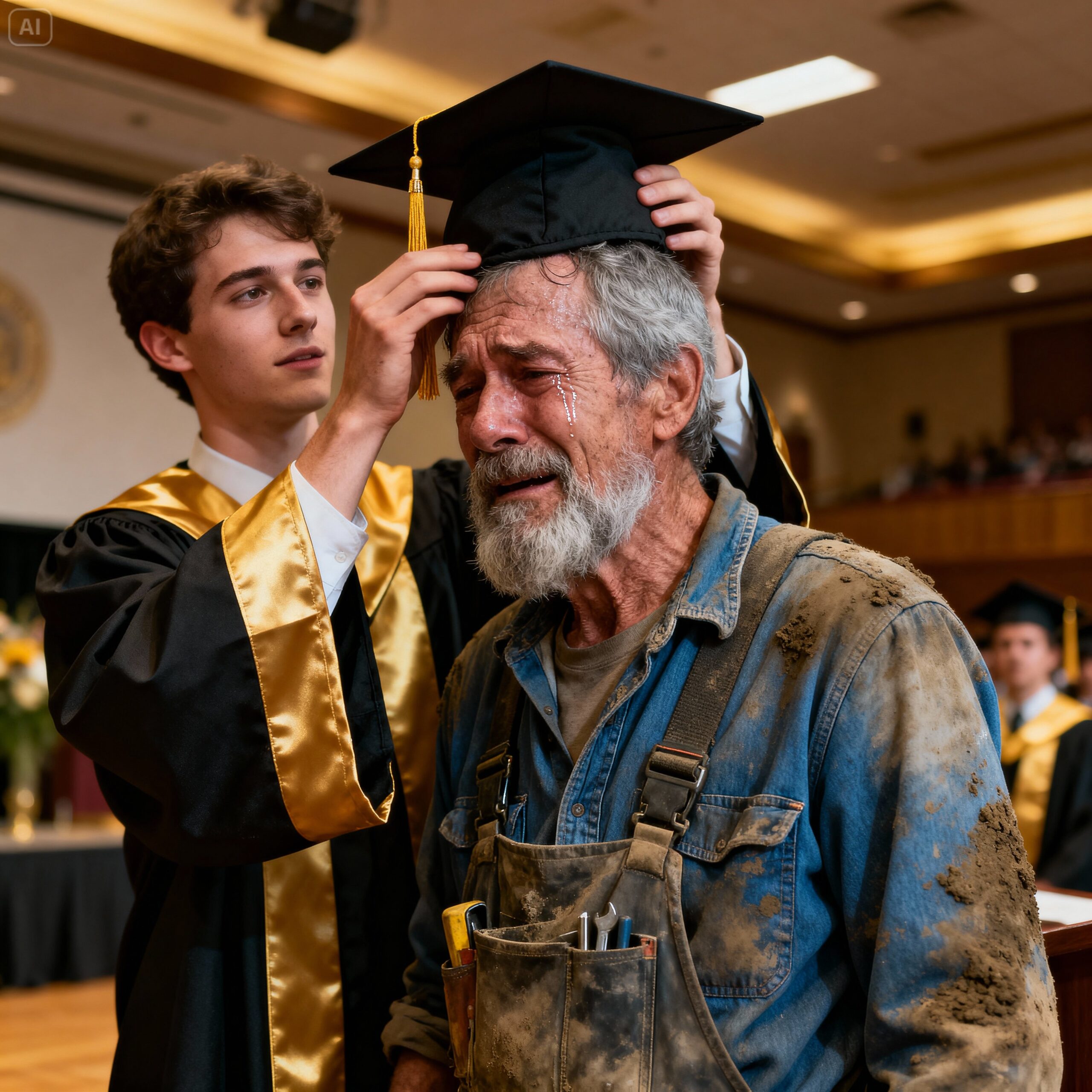 For 25 years, my stepfather labored as a construction worker, raising me with the dream of a PhD. At my graduation, the professor’s look of recognition left everyone stunned.