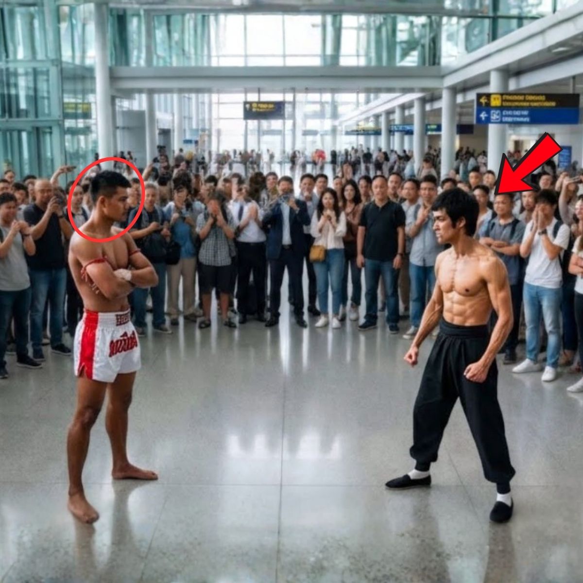 Bruce Lee was at the airport when a Muay Thai fighter challenged him: “I will destroy you” — 7 seconds later.