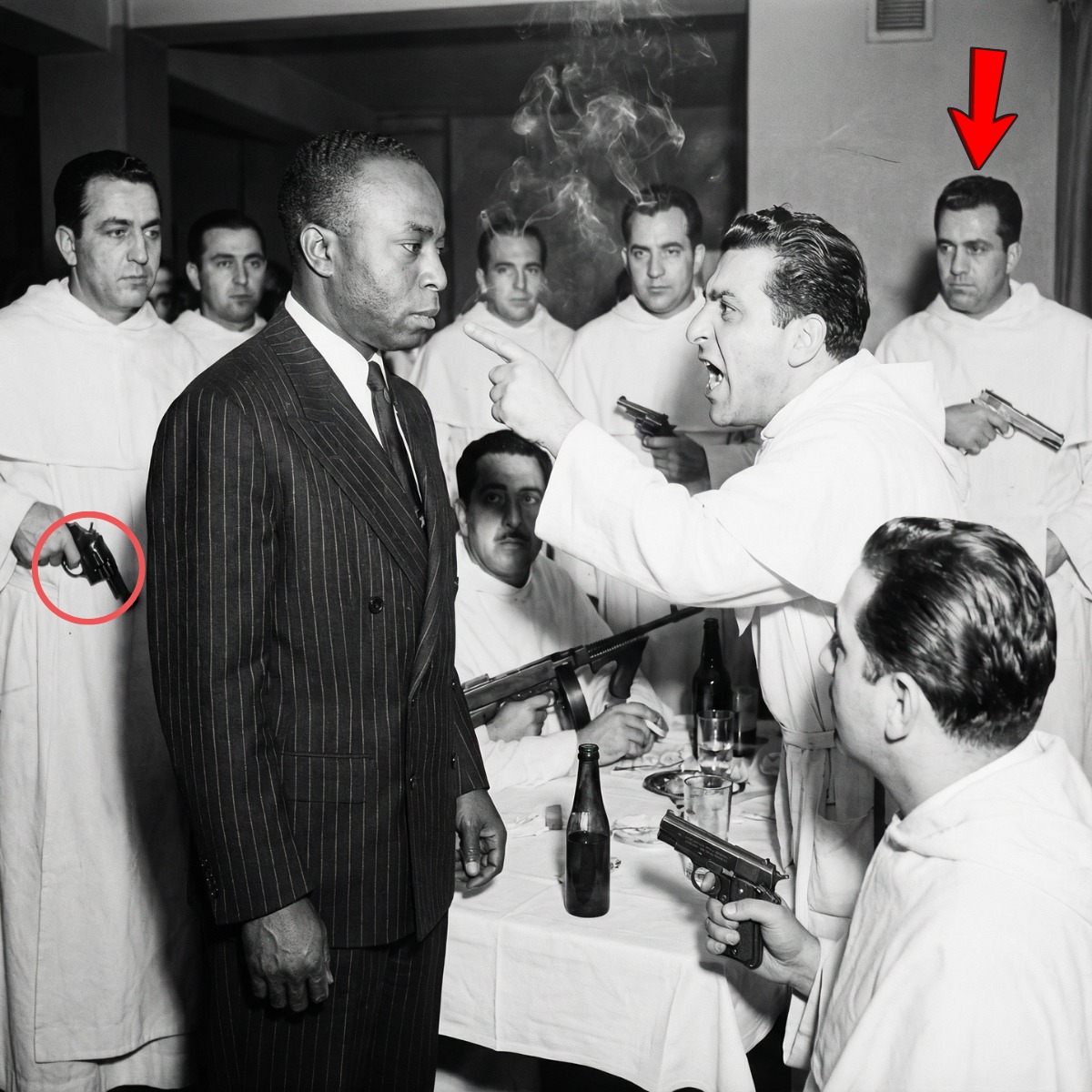 Harlem, 1934. The room fell silent when Bumpy Johnson crossed that threshold. Not a comfortable silence, but the kind where 15 hooded white men stopped talking, stopped breathing, and reached for the weapons hidden beneath their robes.