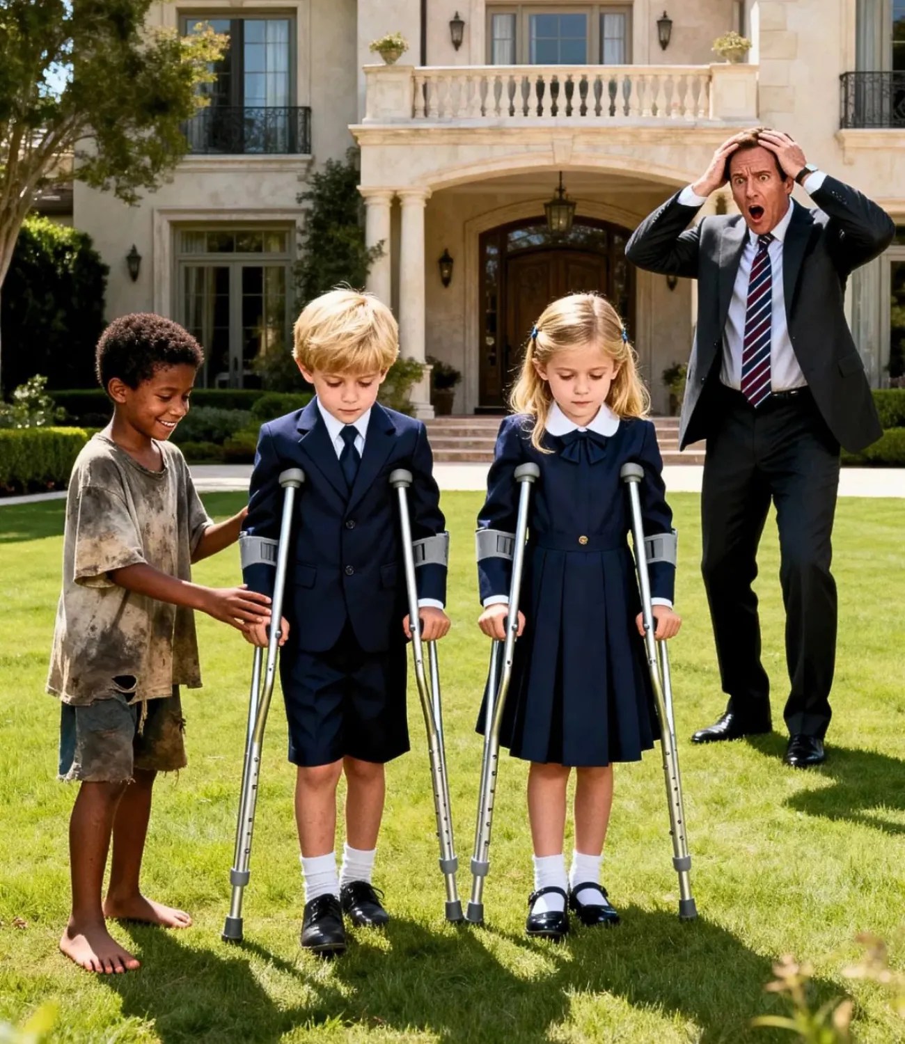““Listen, boy… heal my twins and I will adopt you.” The billionaire said it as a joke… and the street child responded only with his hands.
