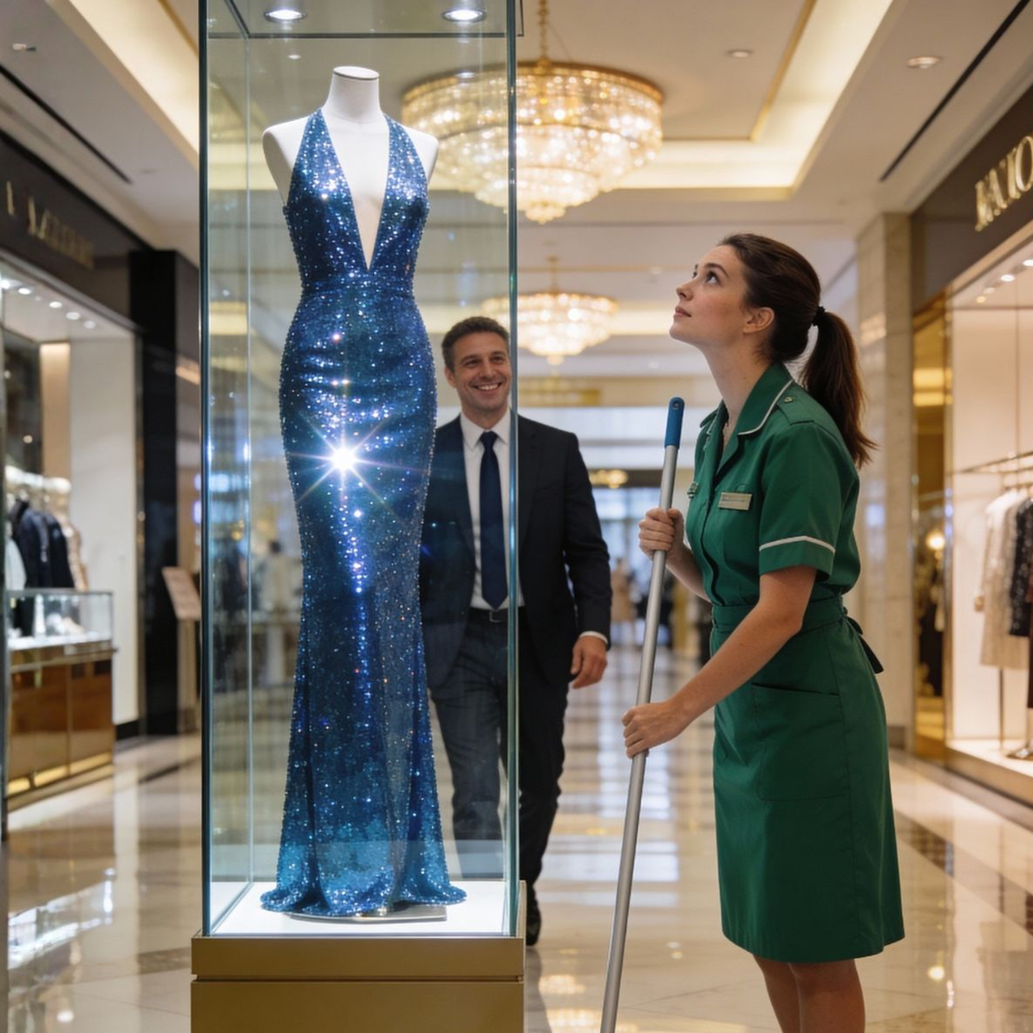 Seven years after the divorce, he ran into his ex-wife working as a cleaner—silently staring at a million-dollar dress.