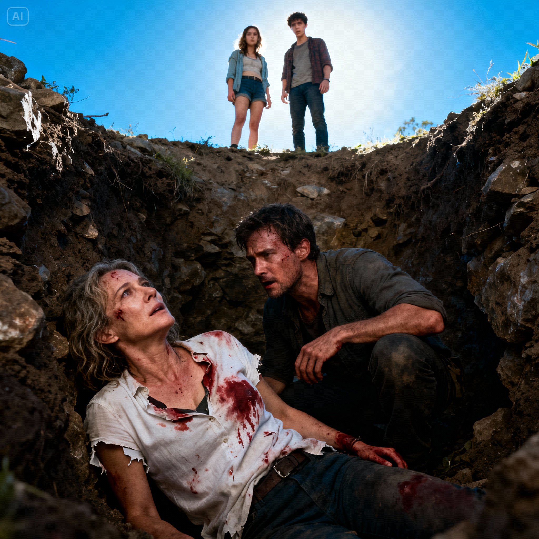 On the mountain trail, my daughter-in-law and my son suddenly pushed my husband and me off a cliff. Lying down there, bleeding, I heard my husband whisper: “Don’t move… play dead!” Once they left, my husband revealed a truth more terrible than the fall.