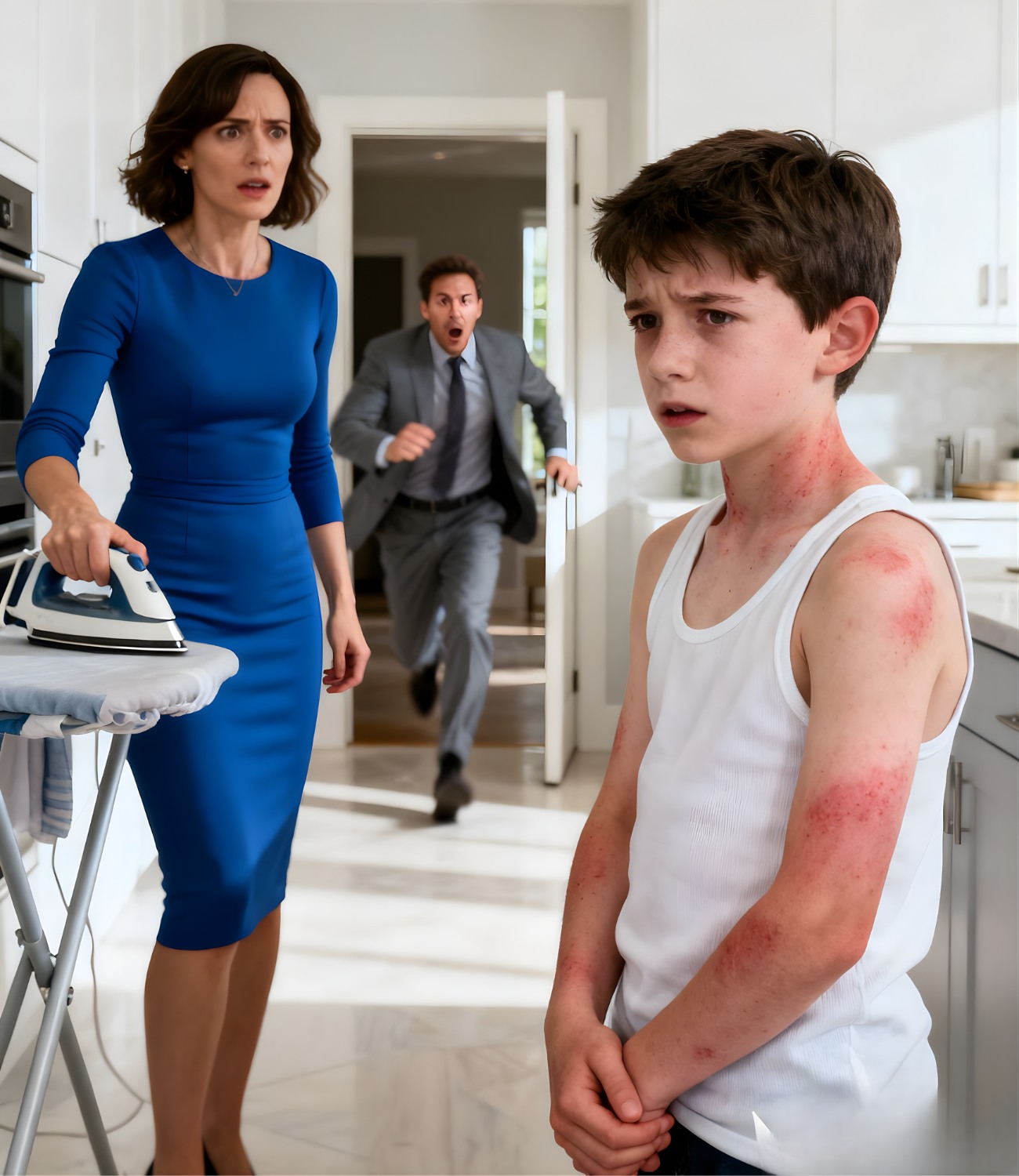 “Please… don’t burn me again.” He returned early from a business trip and heard a pleading whisper. What he found upstairs changed everything…