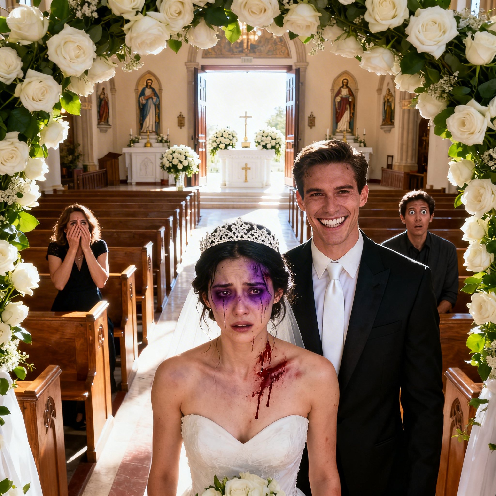 On my wedding day, I showed up with a black eye. My fiancé was by my side… and when he saw my mother, he smiled