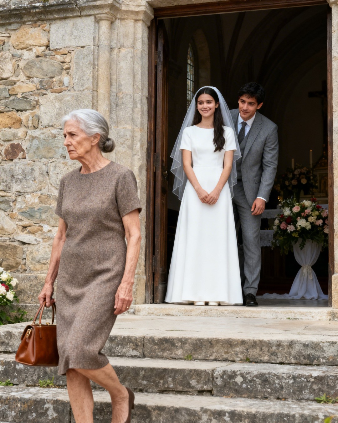 When I arrived at my son’s wedding, he blocked my path at the church door and said: “I didn’t invite you, Mom. The whole family decided you’re no longer a part of us.” I looked at him, gripped my purse, and replied in a low voice: “That’s fine, son… but don’t forget to check your phone.” What no one knew was that, that afternoon, the truth was already on its way.