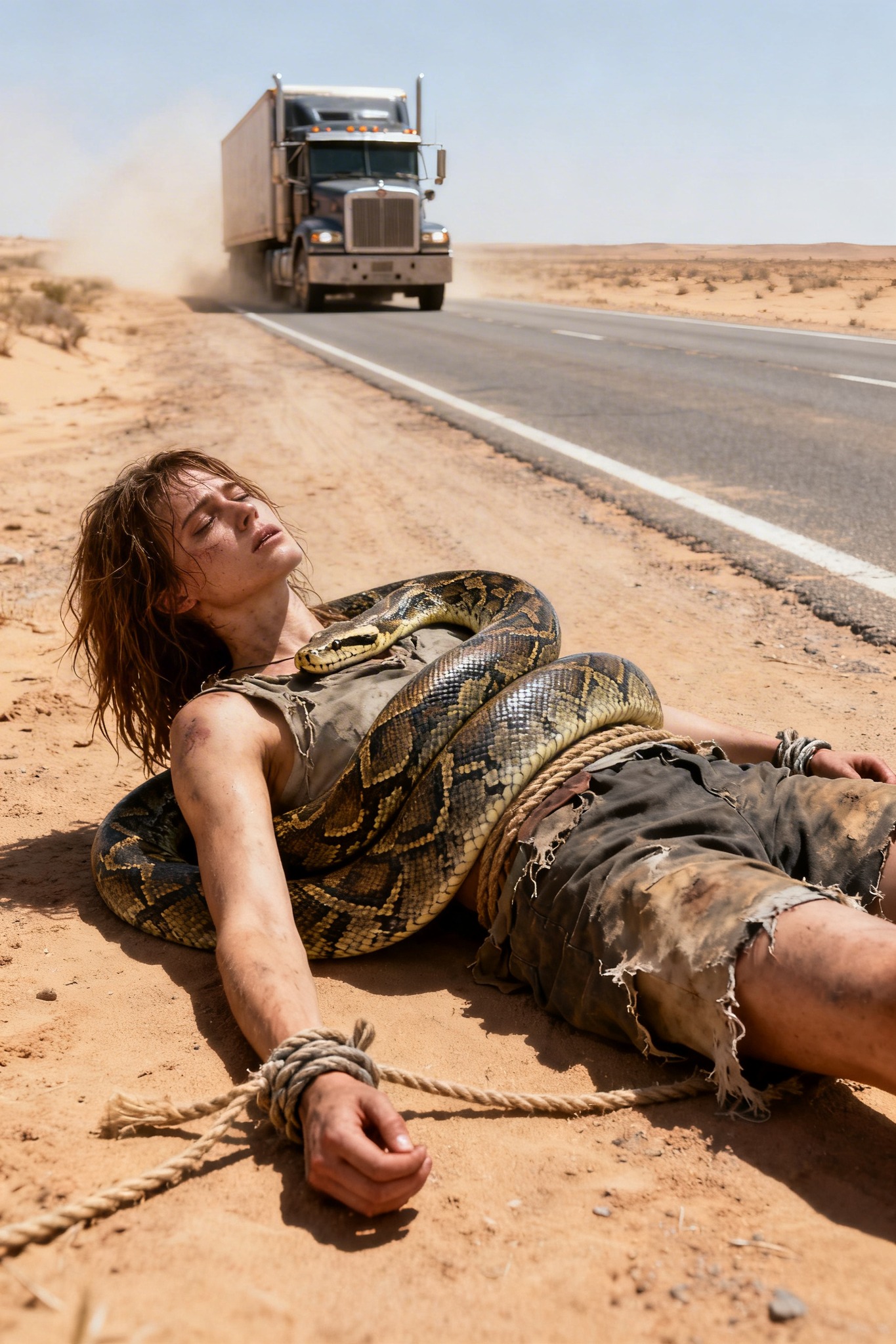 Lone Trucker Sees a Young Woman UNCONSCIOUS because of a SNAKE…