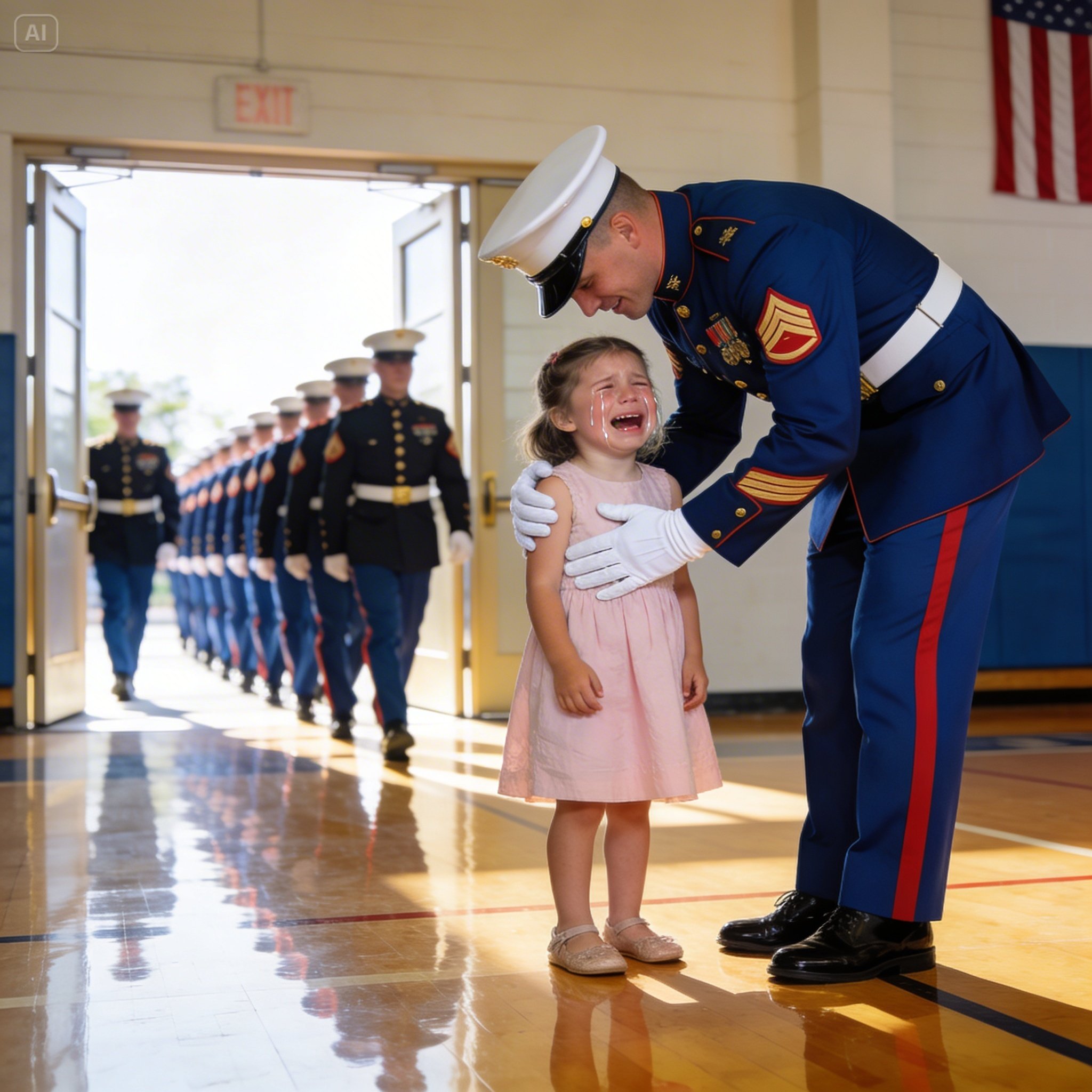 My daughter was mocked for coming alone to the father-daughter dance — until a dozen Marines entered the gym.