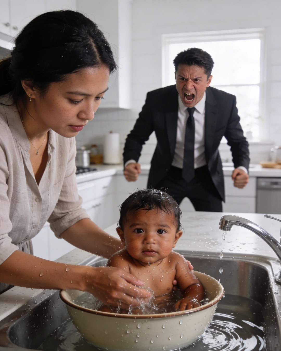 The billionaire fired the housemaid for bathing his baby in the kitchen sink…